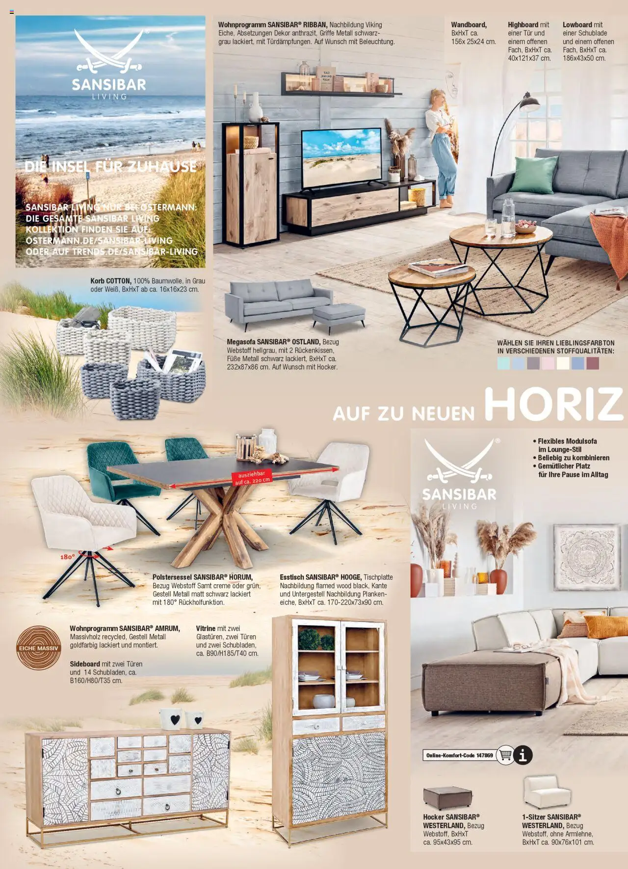 Ostermann Sansibar Living  - gültig ab dem 01.01.2025 | Seite: 10 | Produkte: HIghboard, Esstisch, Vitrine, Korb