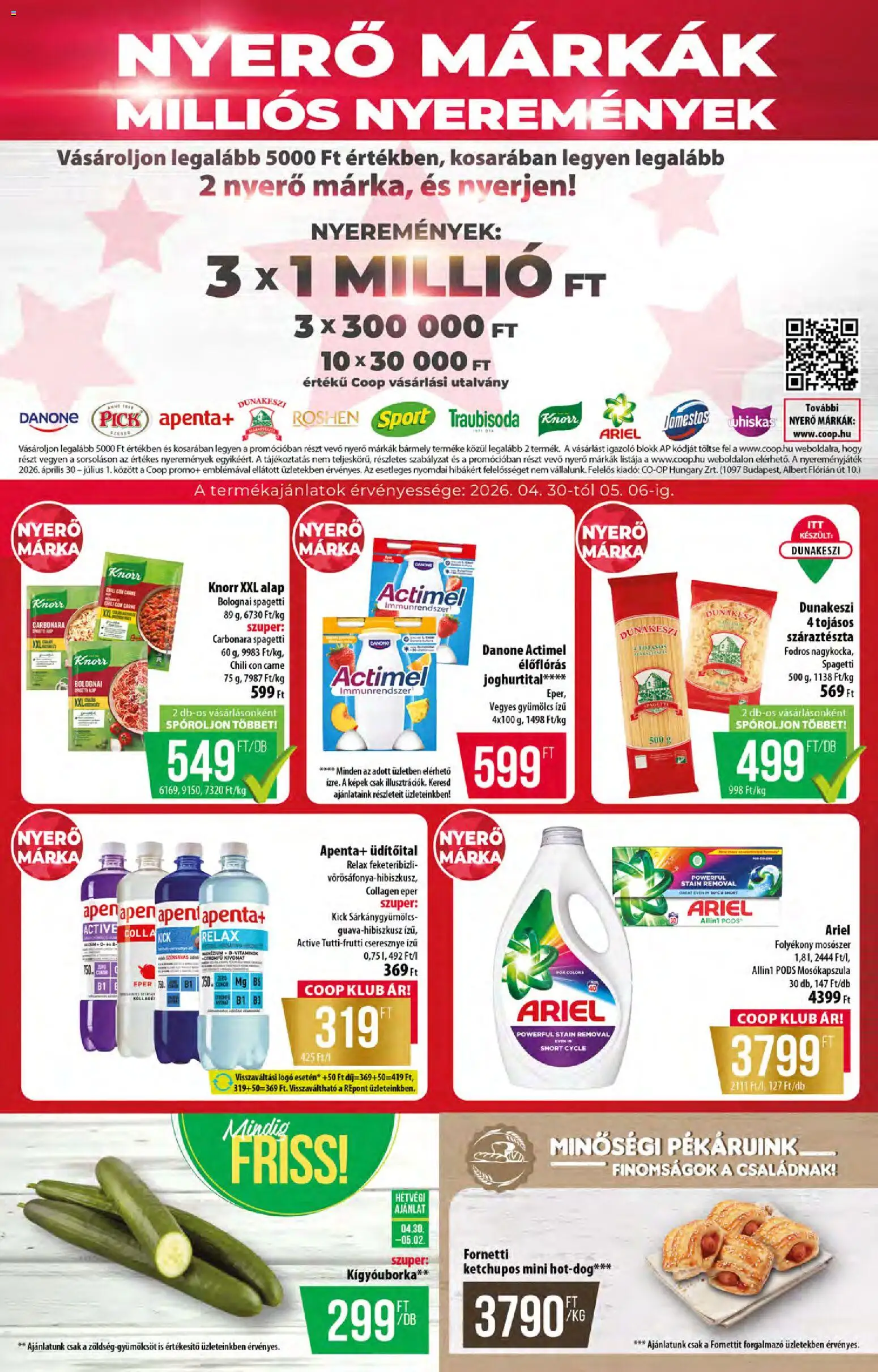 COOP akciós ujság - amely érvényes a következő dátumtól: 30.04.2026 | Oldal: 4 | Termékek: Spagetti, Folyékony mosószer, Eper, Száraztészta