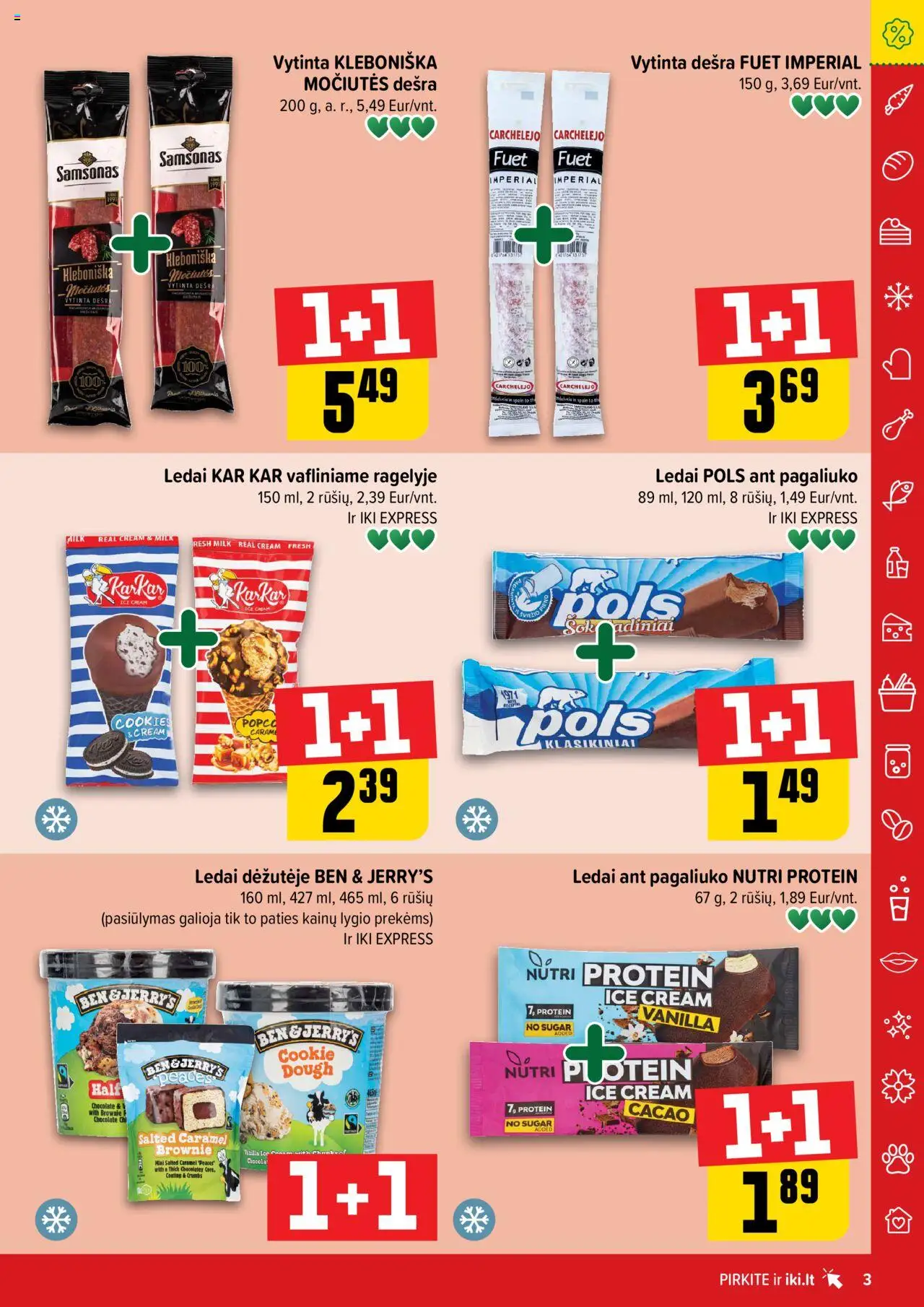 IKI akcijos nuo 08.09.2025 | Puslapis: 3 | Prekių: Ledai, Dešra