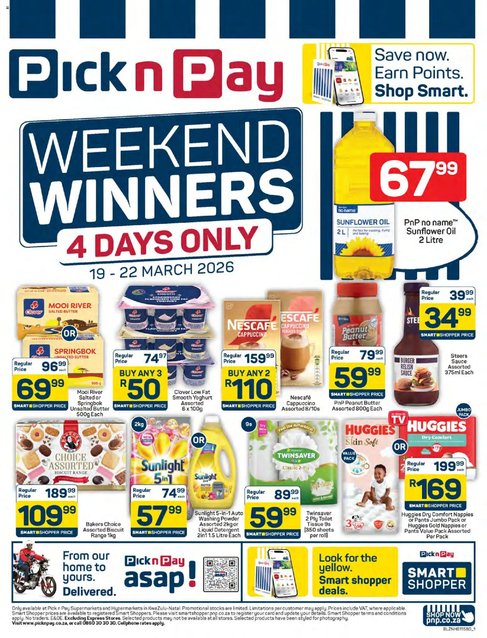 New Pick n Pay catalogue – valid from 19.03.2026 | Page: 1 | Products: Yoghurt, Powder, Detergent, Nappies