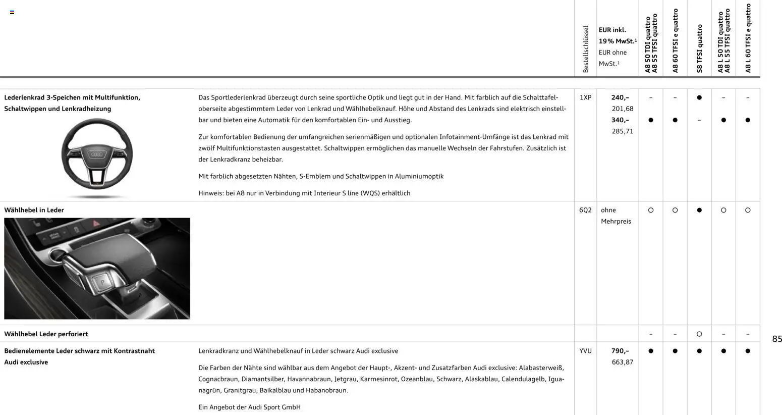 Audi A8 – gültig ab 28.10.2025 | Seite: 85