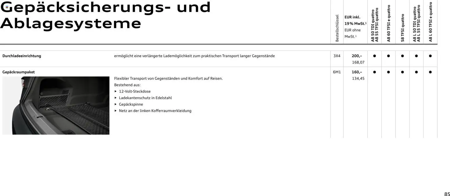 Audi A8 – gültig ab 28.10.2025 | Seite: 85