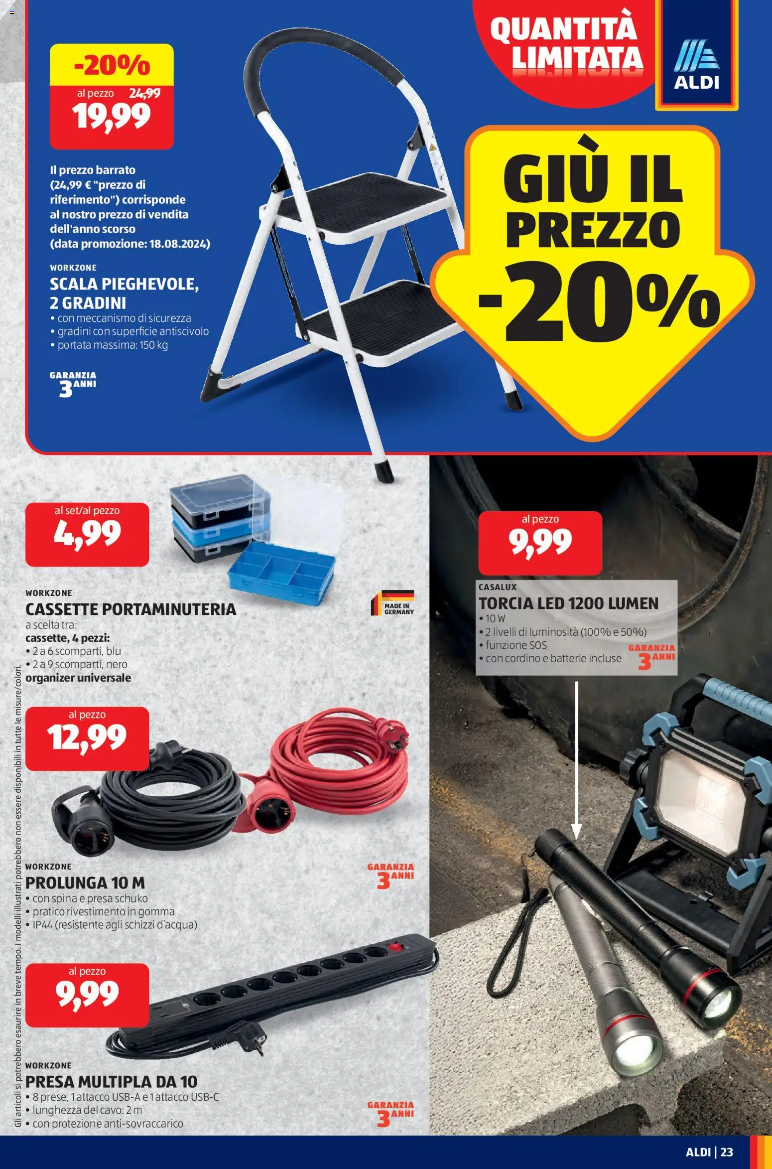 Volantino Aldi del 24.11.2025 | Pagina: 23 | Prodotti: Presa multipla, Cavo, Scala, Presa