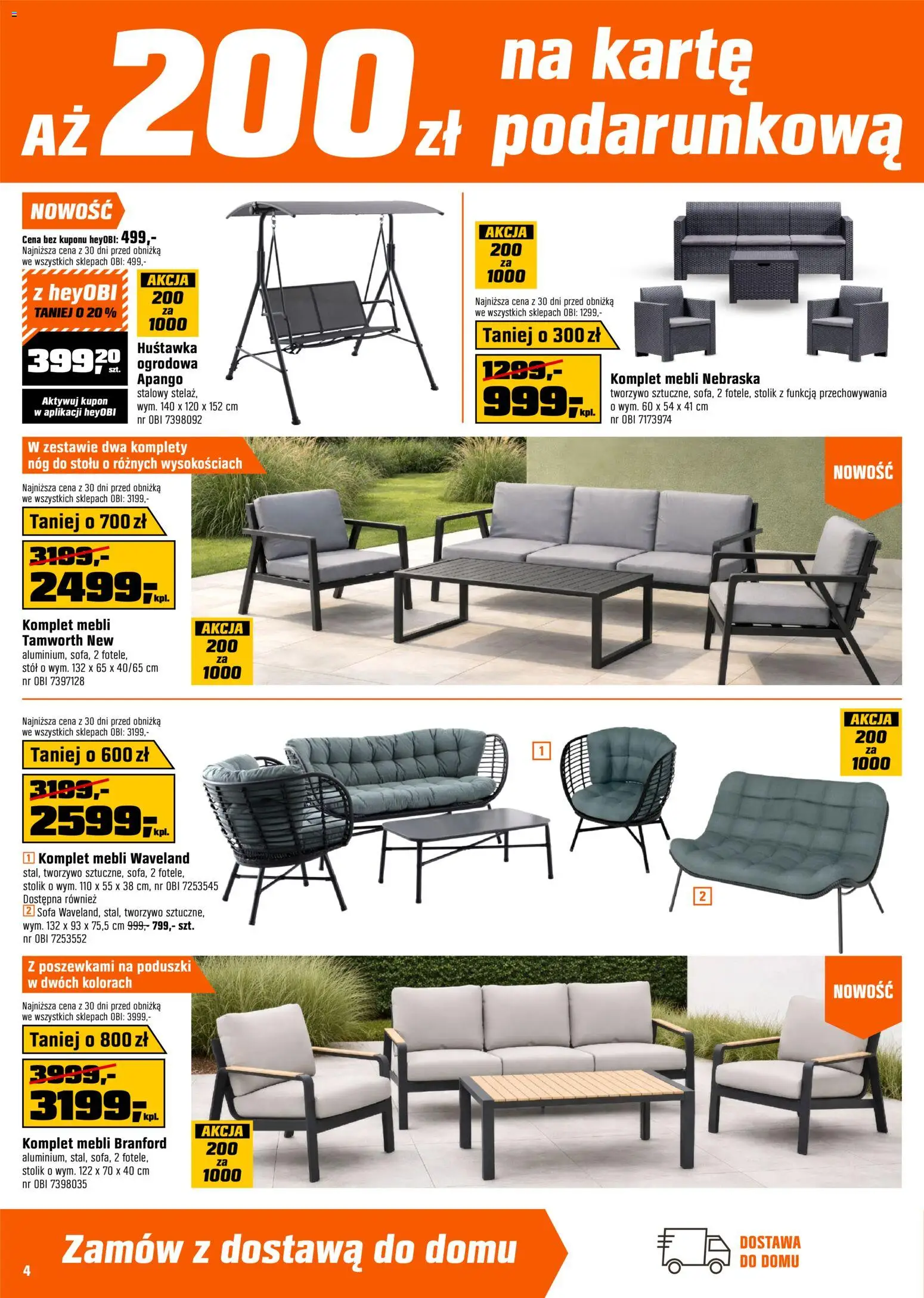 OBI gazetka od 22.04.2026 | Strona: 4 | Produkty: Sofa, Stół