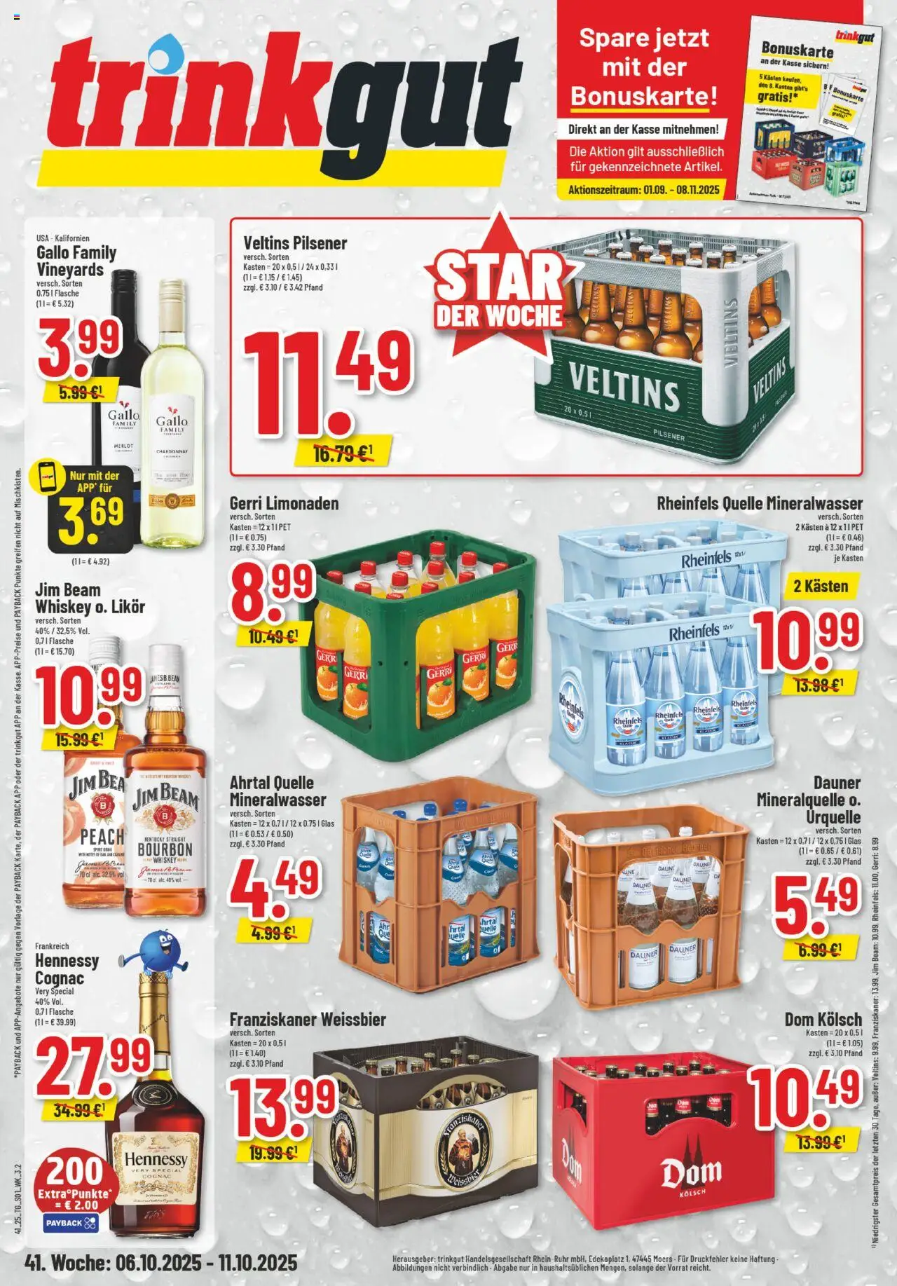 Trinkgut Prospekt – gültig ab 06.10.2025 | Seite: 1 | Produkte: Jim beam, Likör, Veltins, Rheinfels quelle