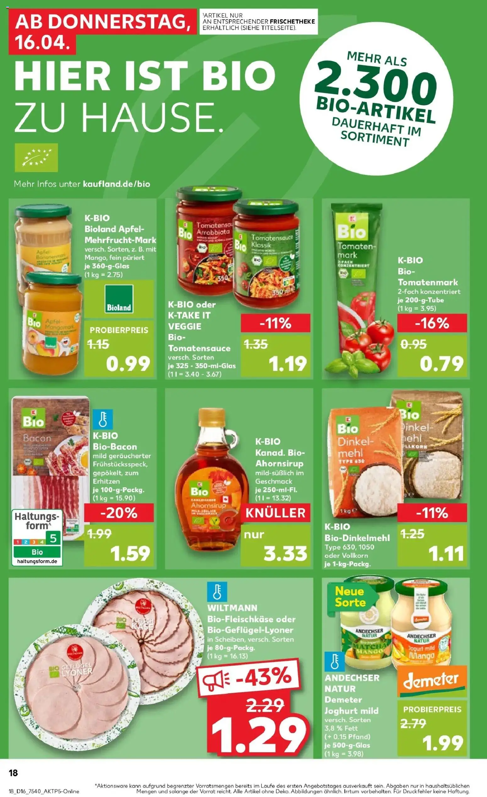 Kaufland Prospekt Bad Freienwalde (Oder)	 – gültig ab 16.04.2026 | Seite: 18 | Produkte: Mehl, Joghurt, Äpfel, Tomaten