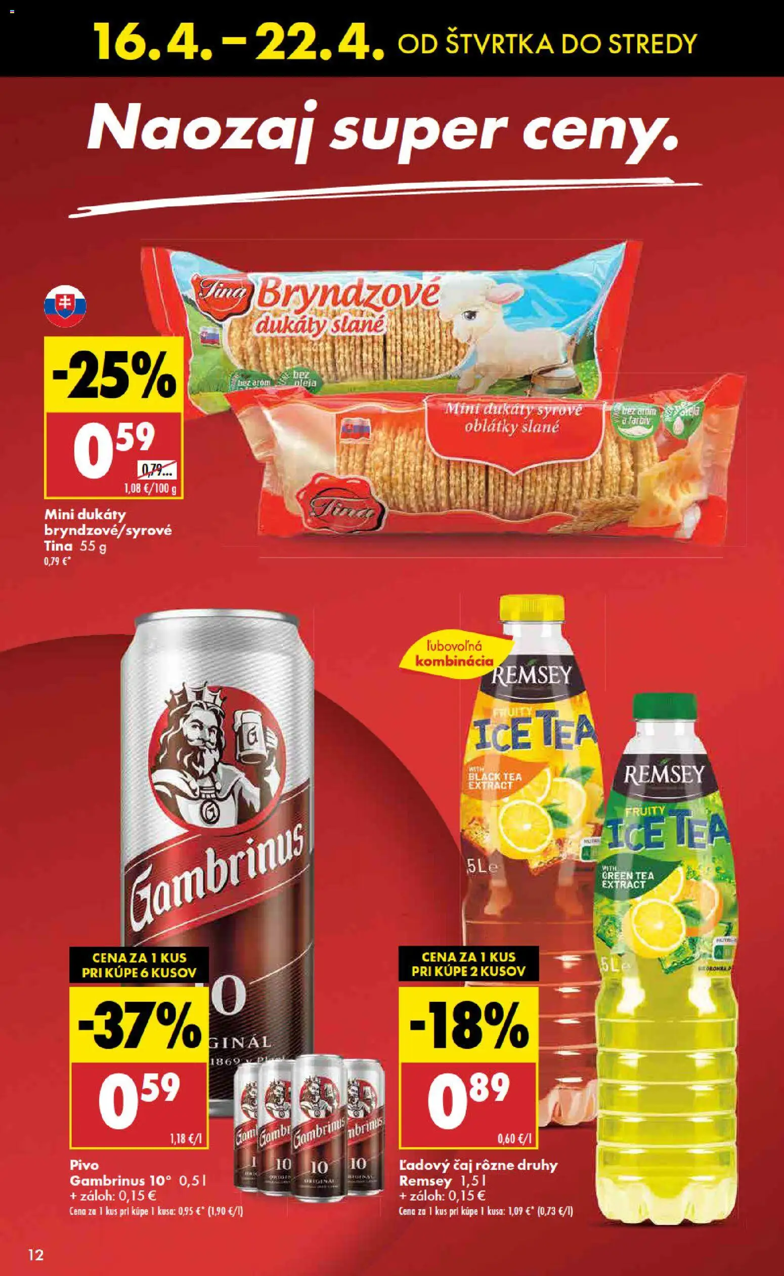 Nové Biedronka akcie – leták je platný od 16.04.2026 | Strana: 12 | Produkty: Pivo, Čaj, Gambrinus