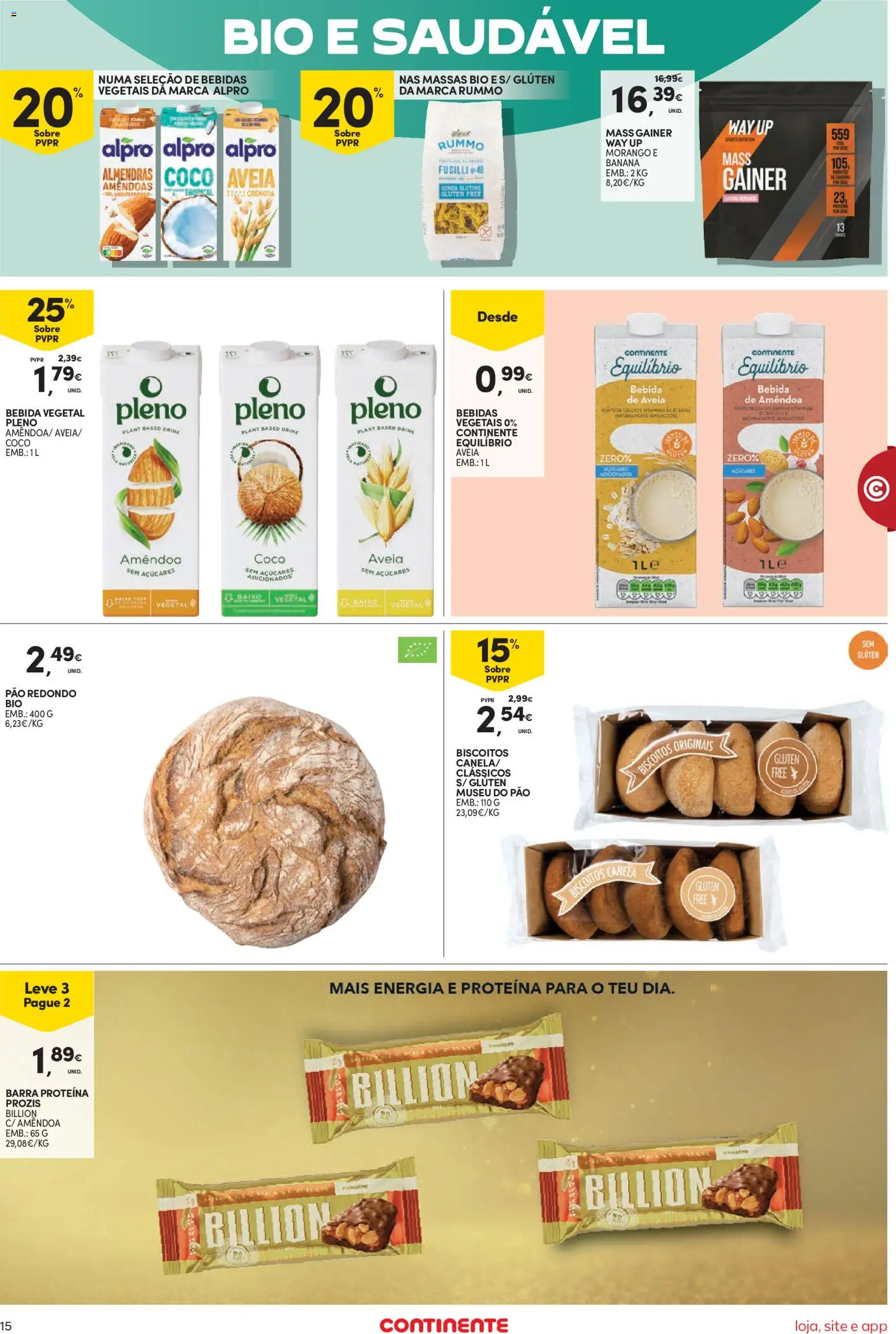 Continente Semanal Continente Bom Dia │ válido de 17.03.2026 | Página: 15 | Produtos: Aveia, Pão, Biscoitos, Bebida