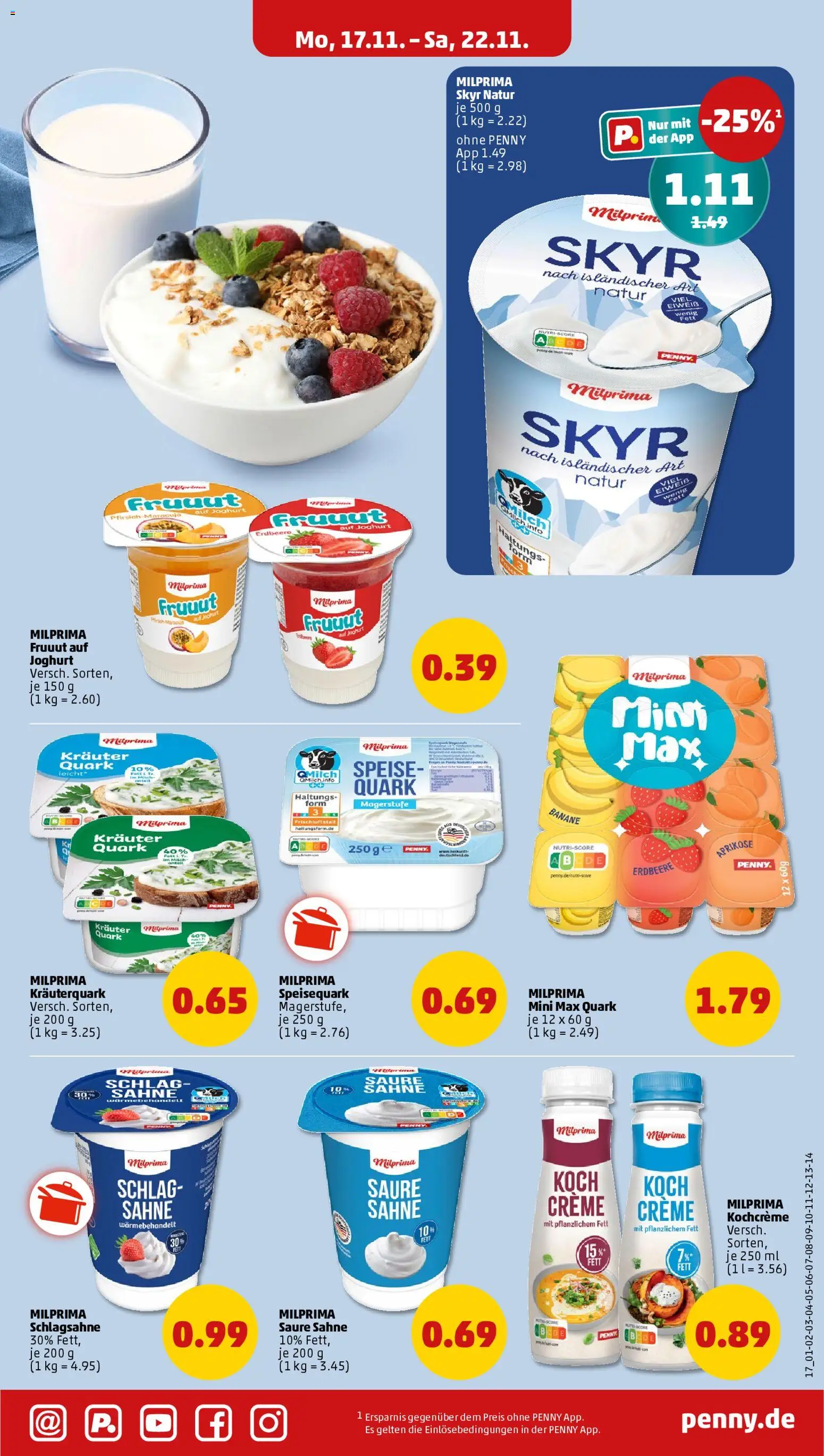Penny Prospekt 	 – gültig ab 17.11.2025 | Seite: 9 | Produkte: Schlagsahne, Creme, Skyr, Speisequark