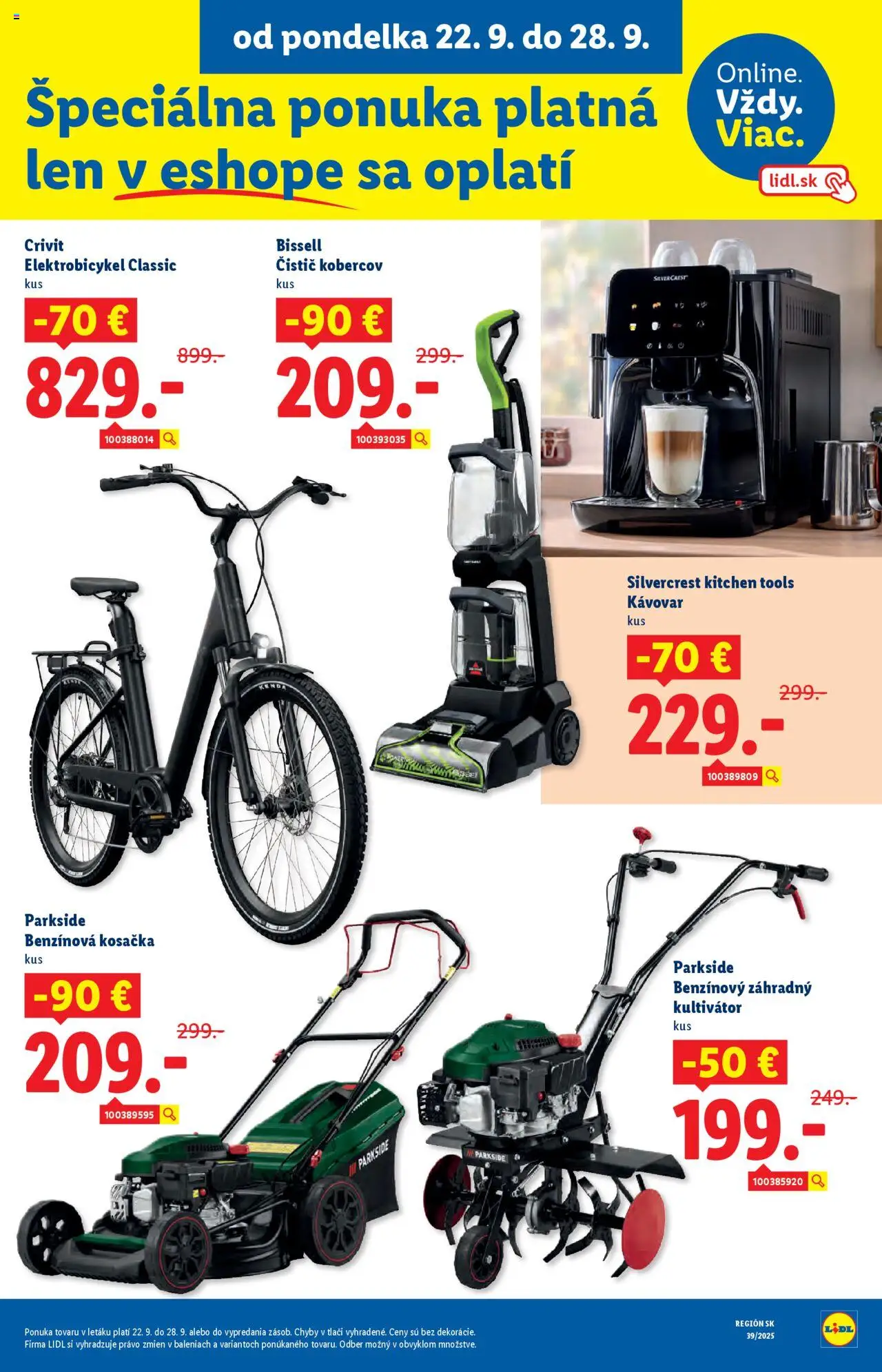 Nové Lidl akcie – leták je platný od 22.09.2025 | Strana: 66 | Produkty: Kosačka, Elektrobicykel, Kávovar, Parkside