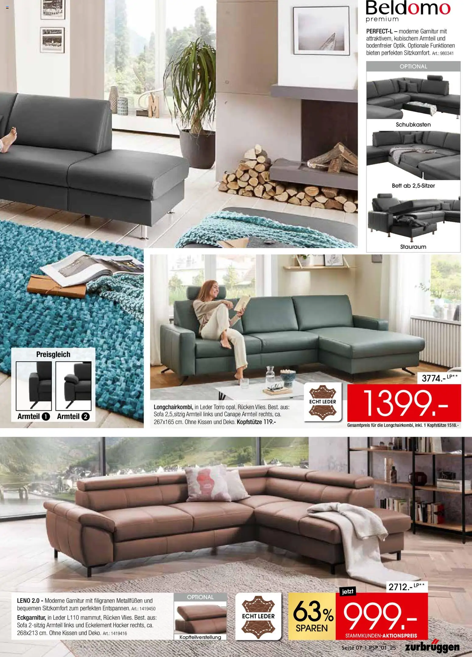 Zurbrüggen  Polstermöbel-Spezial – gültig ab 27.10.2025 | Seite: 7 | Produkte: Hocker, Bett, Kissen, Sofa
