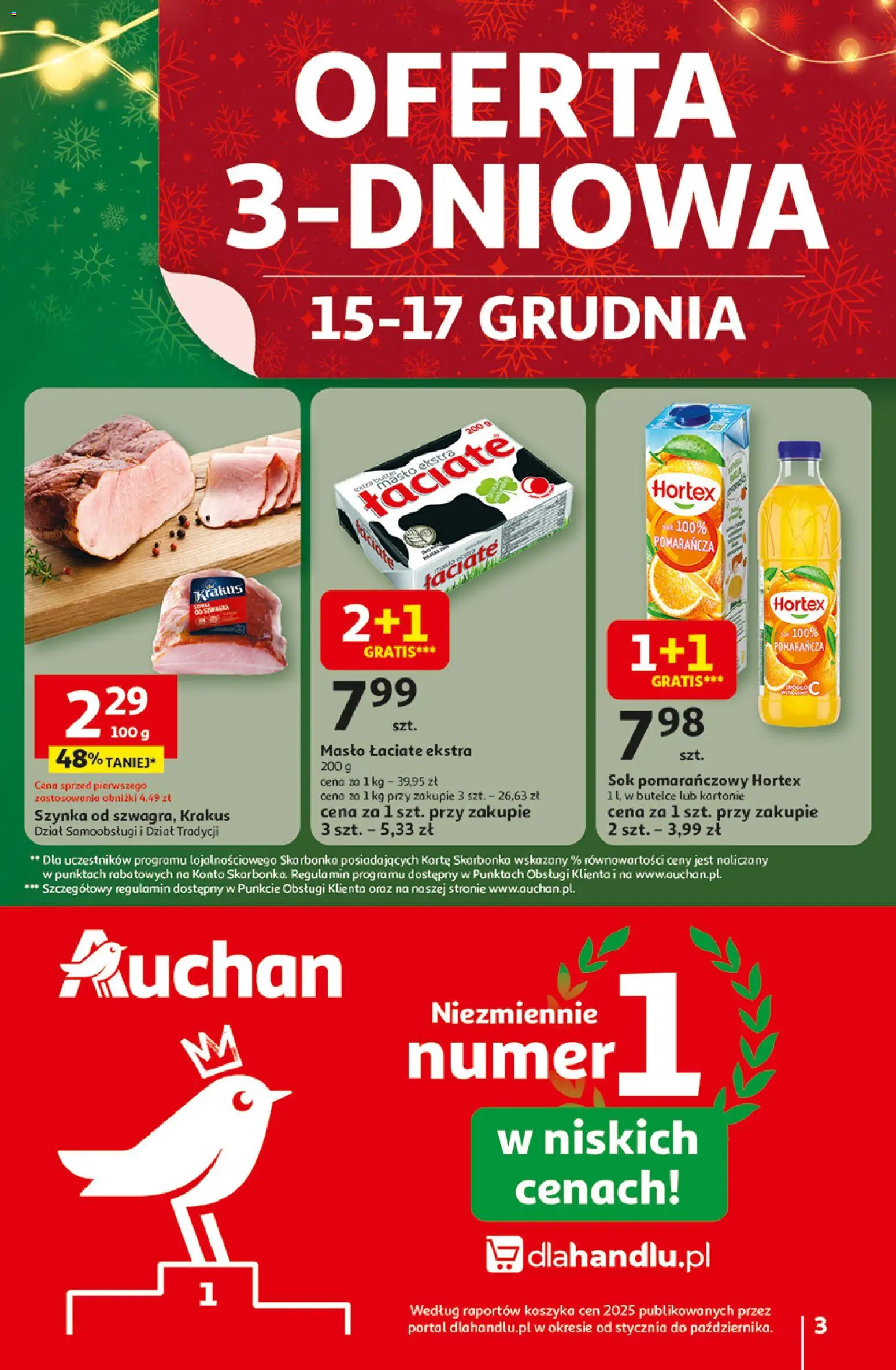 Auchan Gazetka - Święta jak babcię kocham Hipermarket od 11.12.2025 | Strona: 3 | Produkty: Szynka, Masło, Sok, Masło łaciate