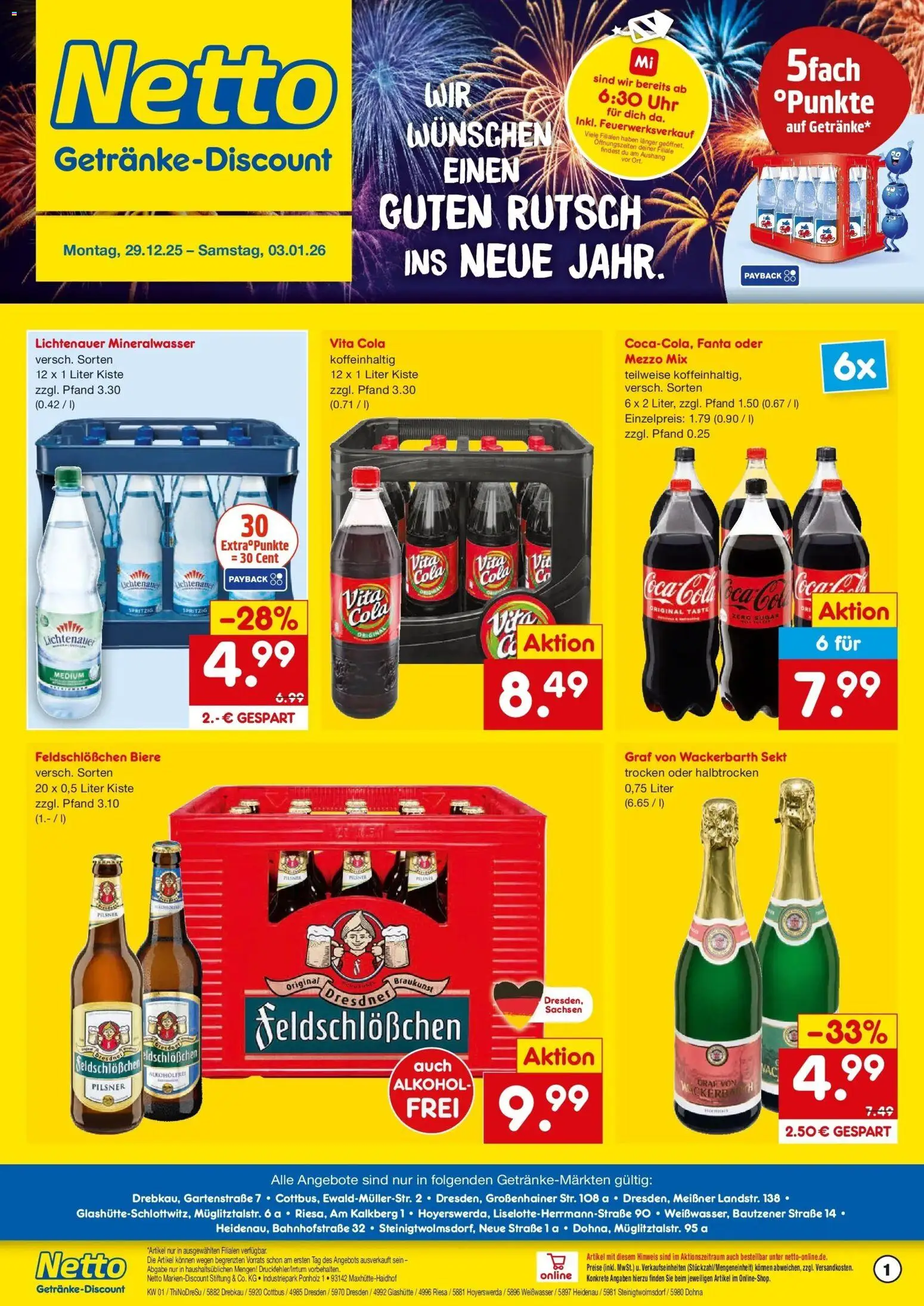 Netto Marken-Discount prospekt Riesa	 – gültig ab 28.12.2025 | Seite: 1 | Produkte: Mezzo mix, Sekt, Mineralwasser, Uhr