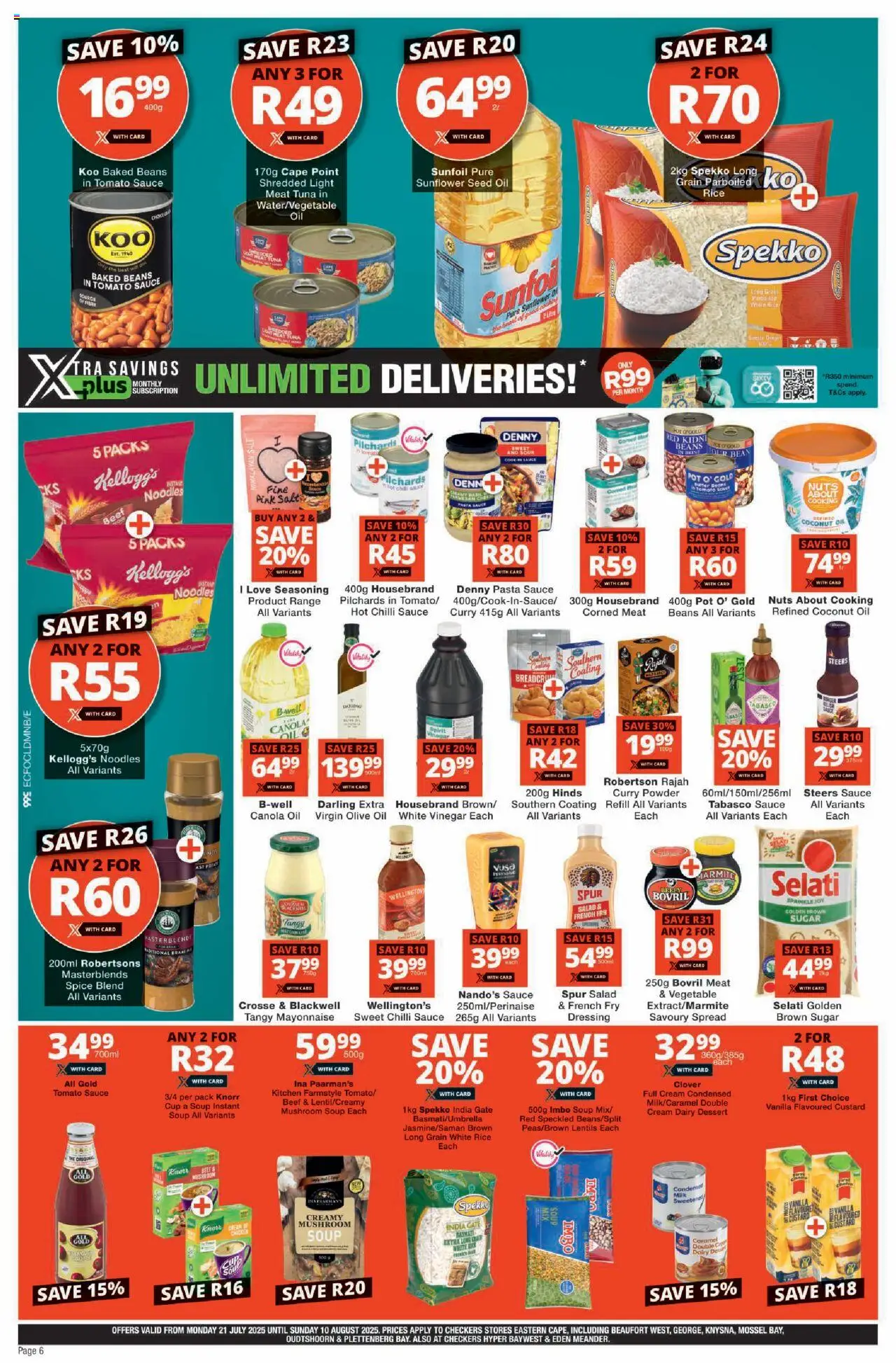 Checkers Eastern Cape - July Month-End Promotion │ valid from 21.07.2025 | Page: 6 | Products: Corned meat, Gate, Rice, Dressing
