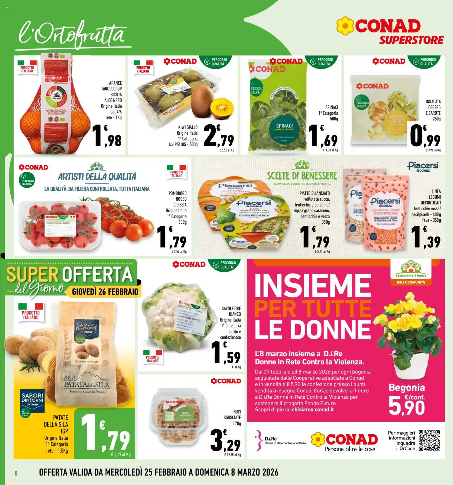 Volantino Conad del 25.02.2026 | Pagina: 8 | Prodotti: Kiwi, Lenticchie, Pomodoro, Cavolfiore