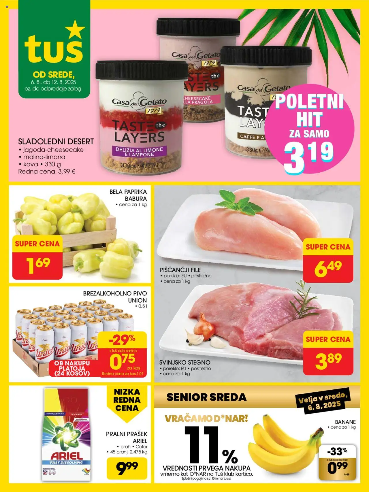 Tuš katalog │ velja od 06.08.2025 | Stran: 1 | Izdelki: Prašek, Pralni prašek, Pivo, Banane