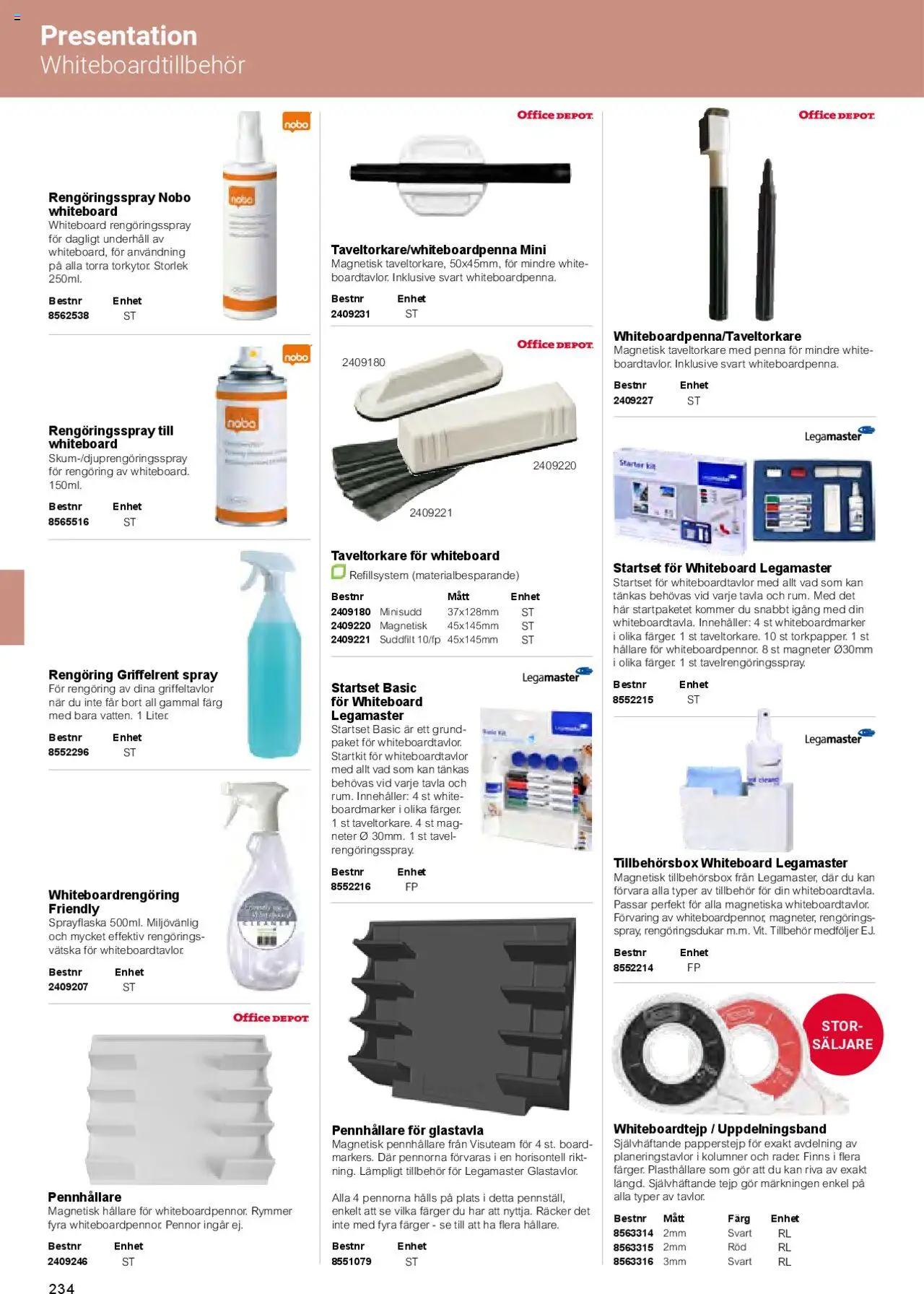 Office Depot reklamblad aktuell från 01.02.2025 | Sida: 236 | Produkter: Rengöringsdukar, Rengöringsspray, Penna, Tejp