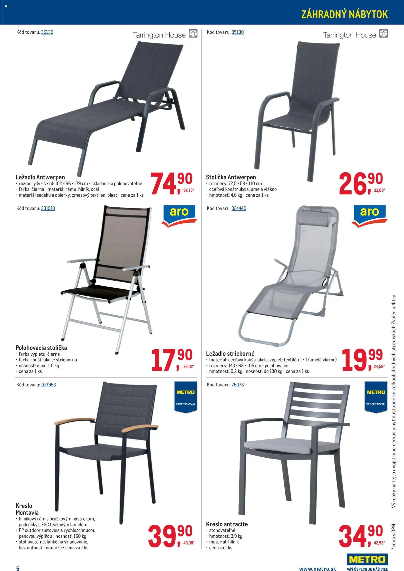 Nové Metro akcie – leták je platný od 11.03.2026 | Strana: 5 | Produkty: Nábytok, Záhradný nábytok, Rám, Kreslo
