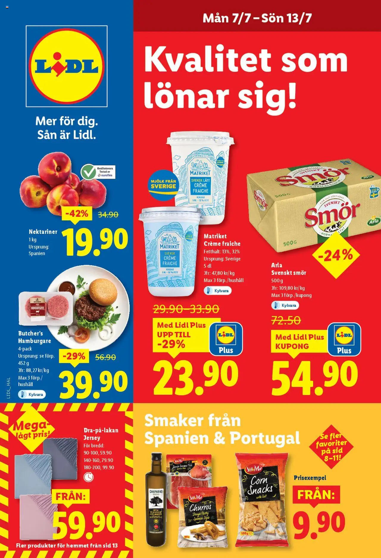 Lidl reklamblad aktuell från 07.07.2025 | Sida: 1 | Produkter: Salt, Hamburgare, Creme fraiche, Mjölk