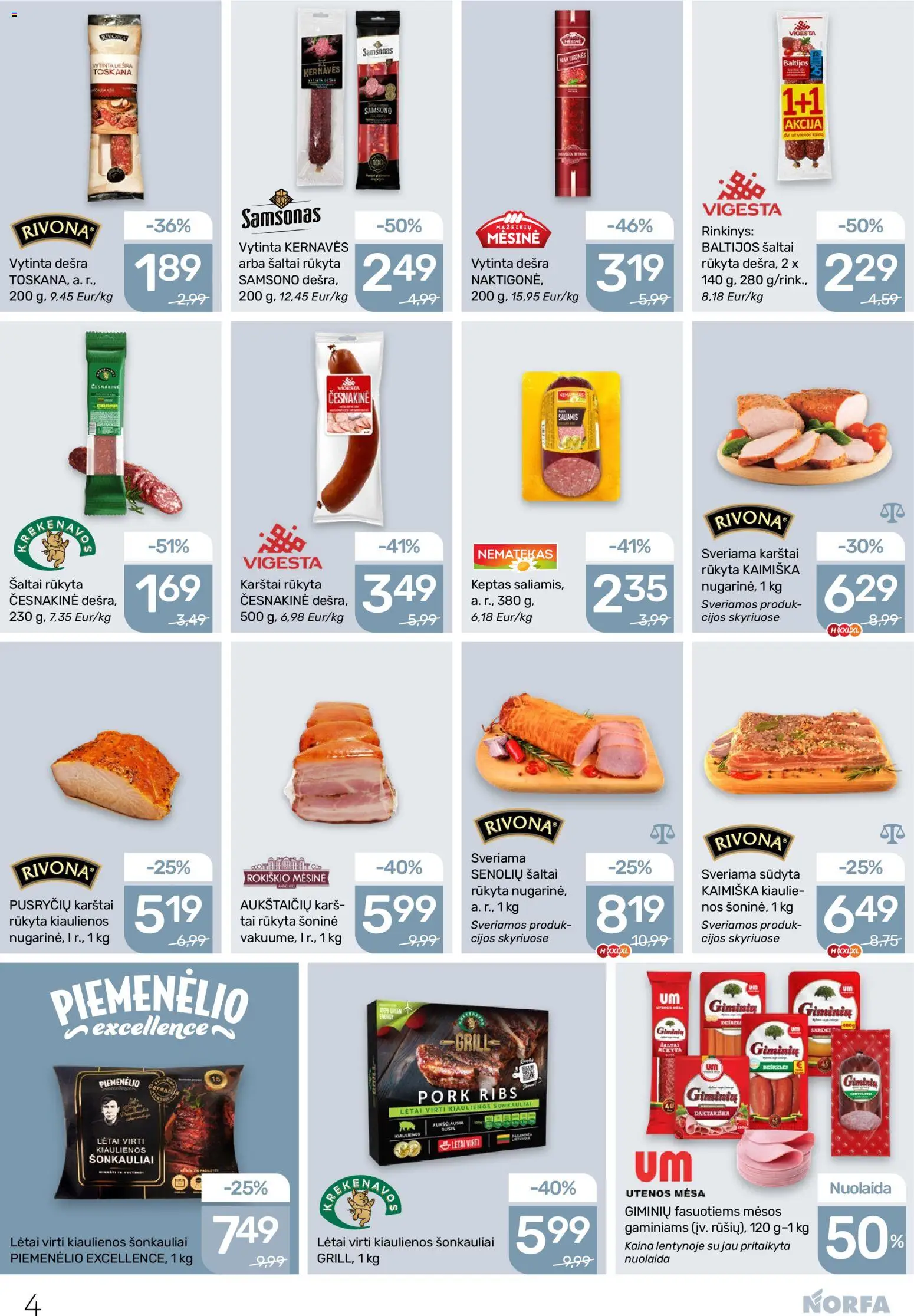 NORFA akcijos nuo 08.01.2026 | Puslapis: 4 | Prekių: Kiaulienos, Saliamis, Dešra