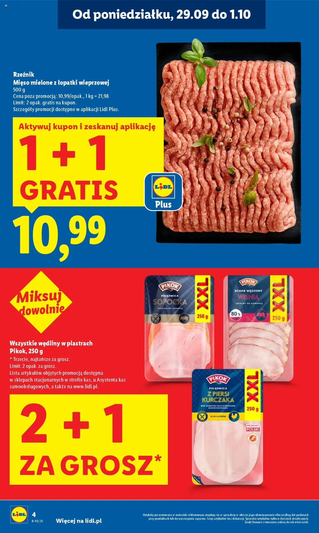 Lidl Gazetka od 29.09.2025 | Strona: 4 | Produkty: Schab, Piersi, Mięso mielone, Wędliny