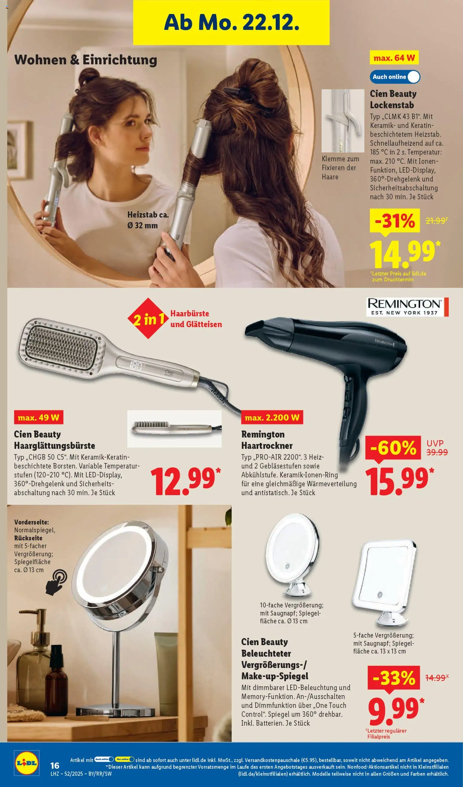 Lidl Prospekt Uffenheim – gültig ab 22.12.2025 | Seite: 26 | Produkte: Lockenstab, Haartrockner, Spiegel, Glätteisen