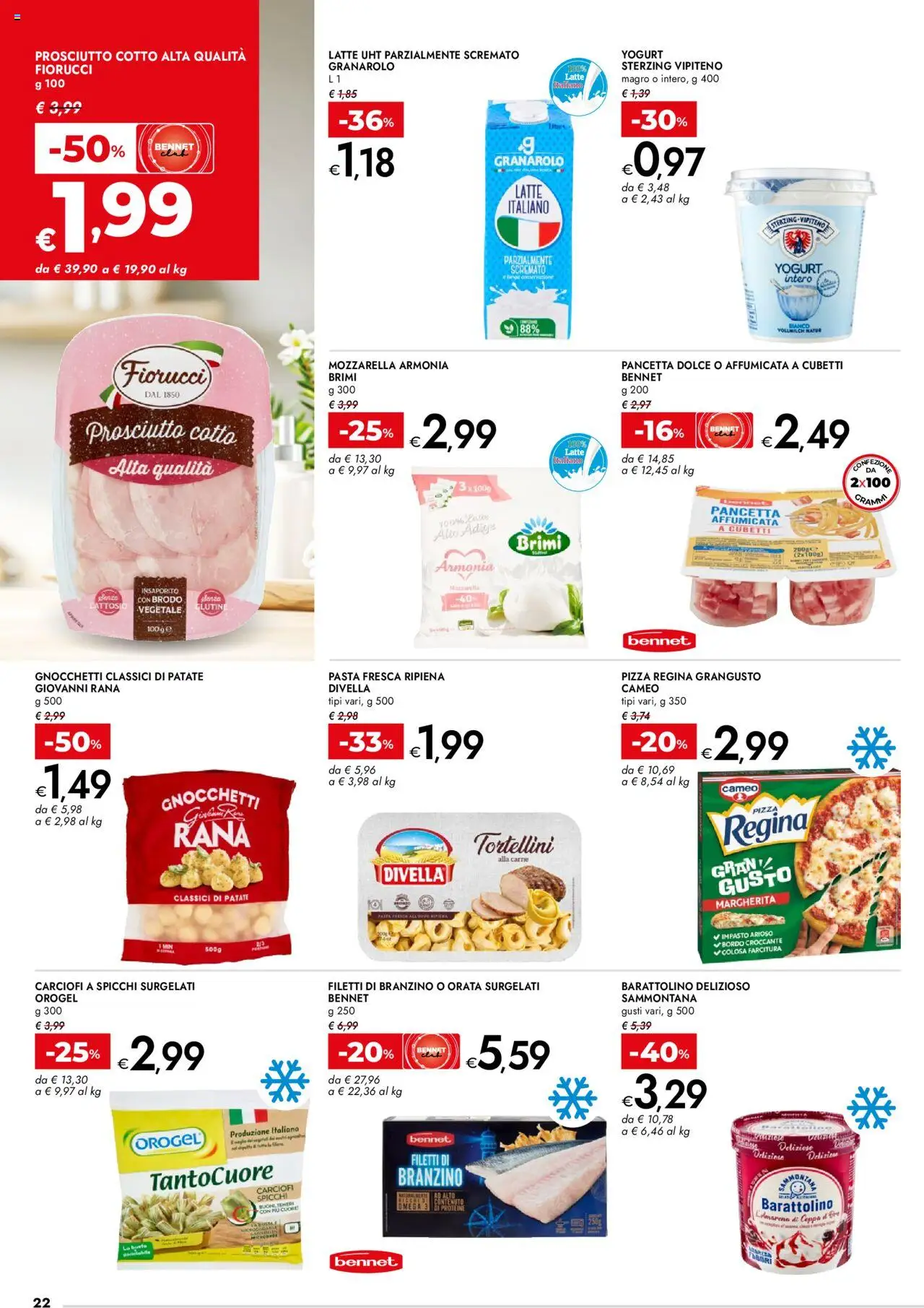 Volantino bennet del 18.09.2025 | Pagina: 22 | Prodotti: Yogurt, Branzino, Sale, Latte