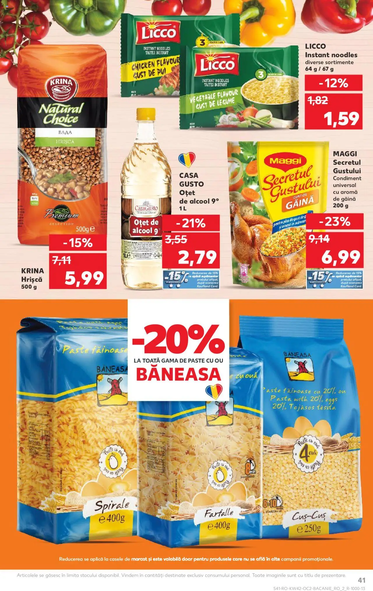 Kaufland RO akciós ujság - amely érvényes a következő dátumtól: 15.10.2025 | Oldal: 41 | Termékek: Farfalle, Maggi, Tészta