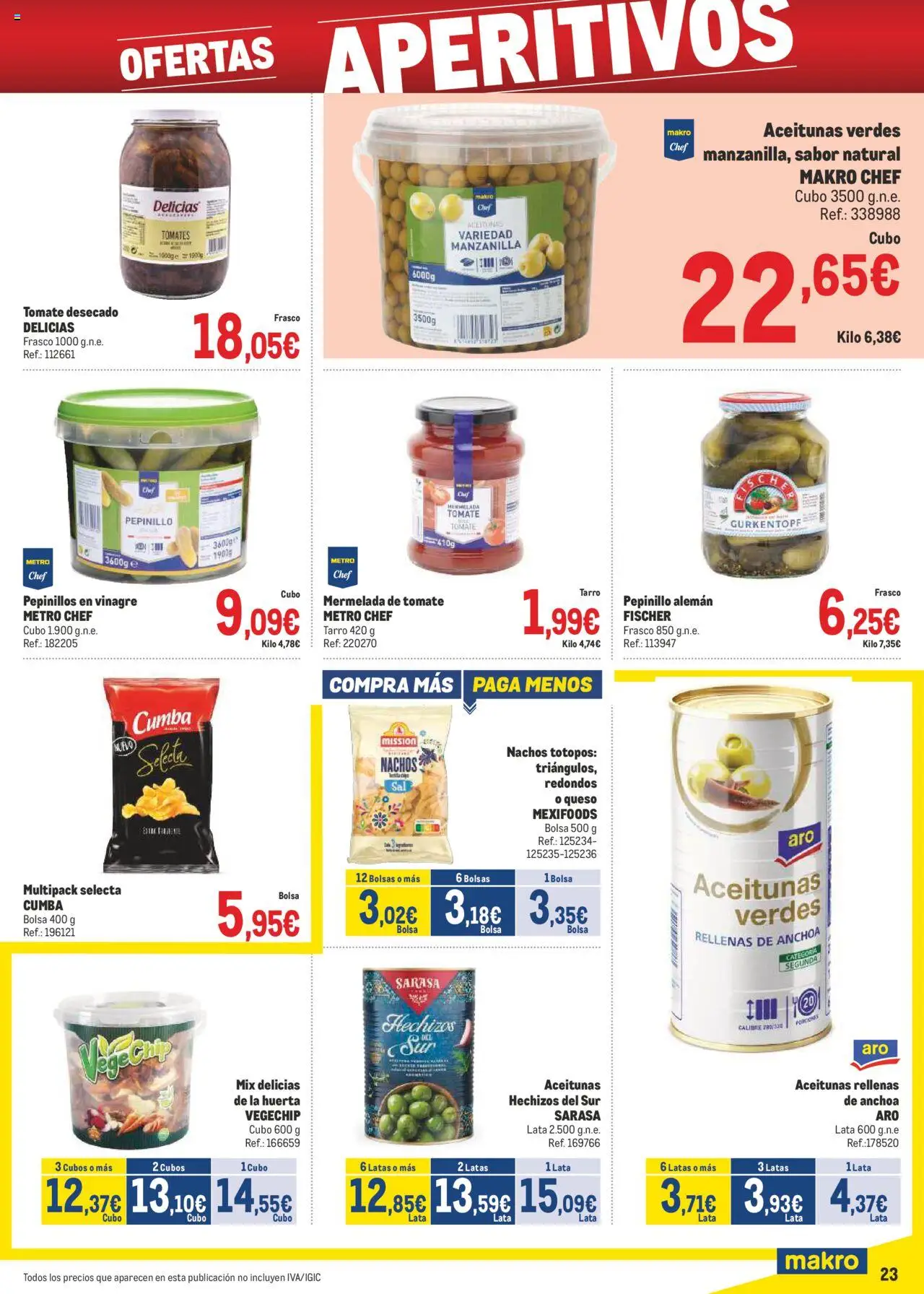 Makro - Precios Canarias │ válido desde el 04.08.2025 | Página: 23 | Productos: Καλτσάκια μισά, Queso, Tomates, Anchoa