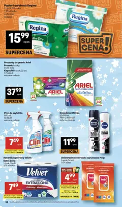 Pogląd oferty "Delikatesy Centrum gazetka" - ważna od 26.03.2026 | Strona: 38 | Produkty: Płyn do szyb Clin, Papier toaletowy, Rolki, Ariel