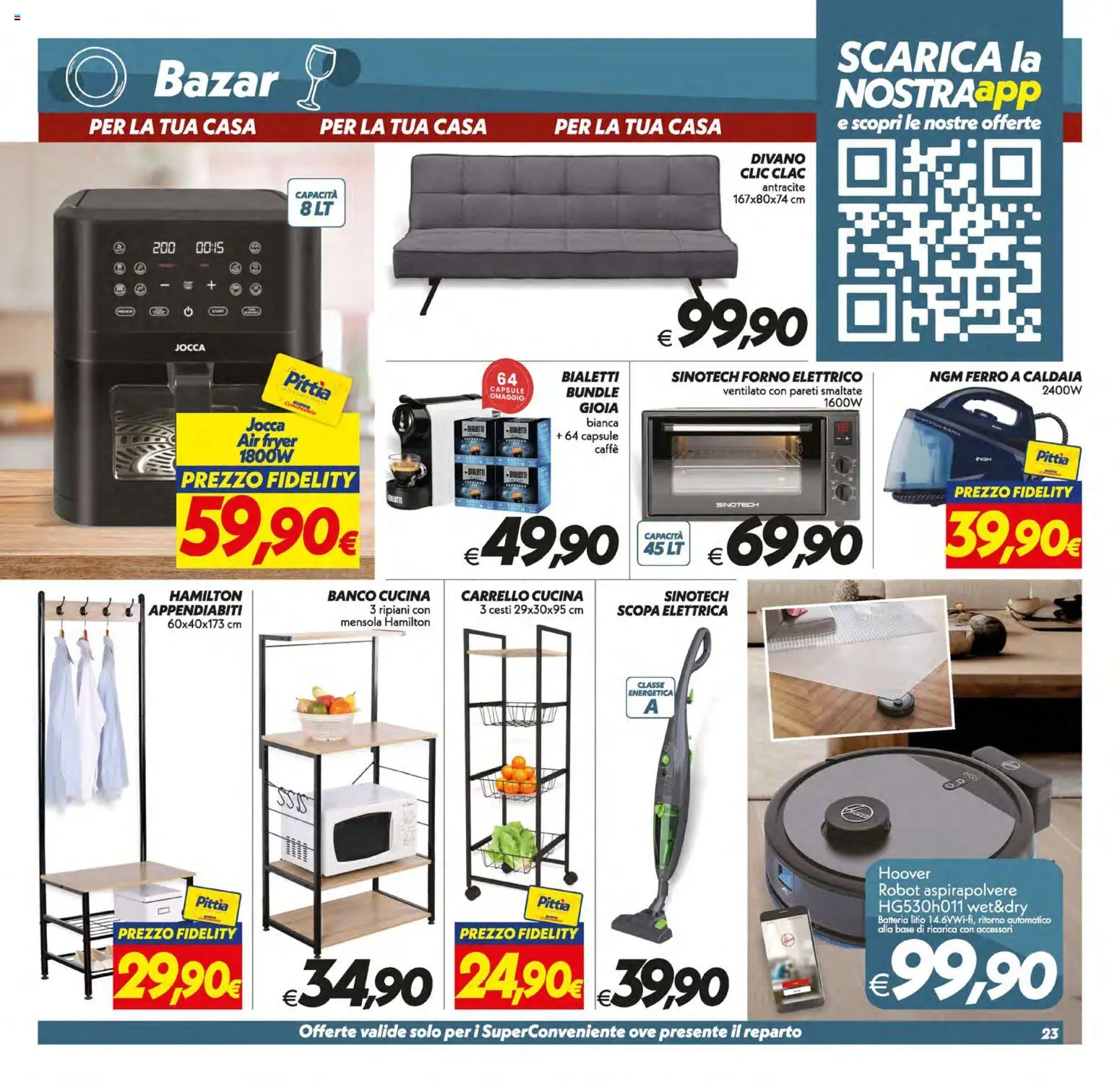 Volantino SuperConveniente del 13.01.2026 | Pagina: 23 | Prodotti: Scopa, Aspirapolvere, Mensola, Appendiabiti