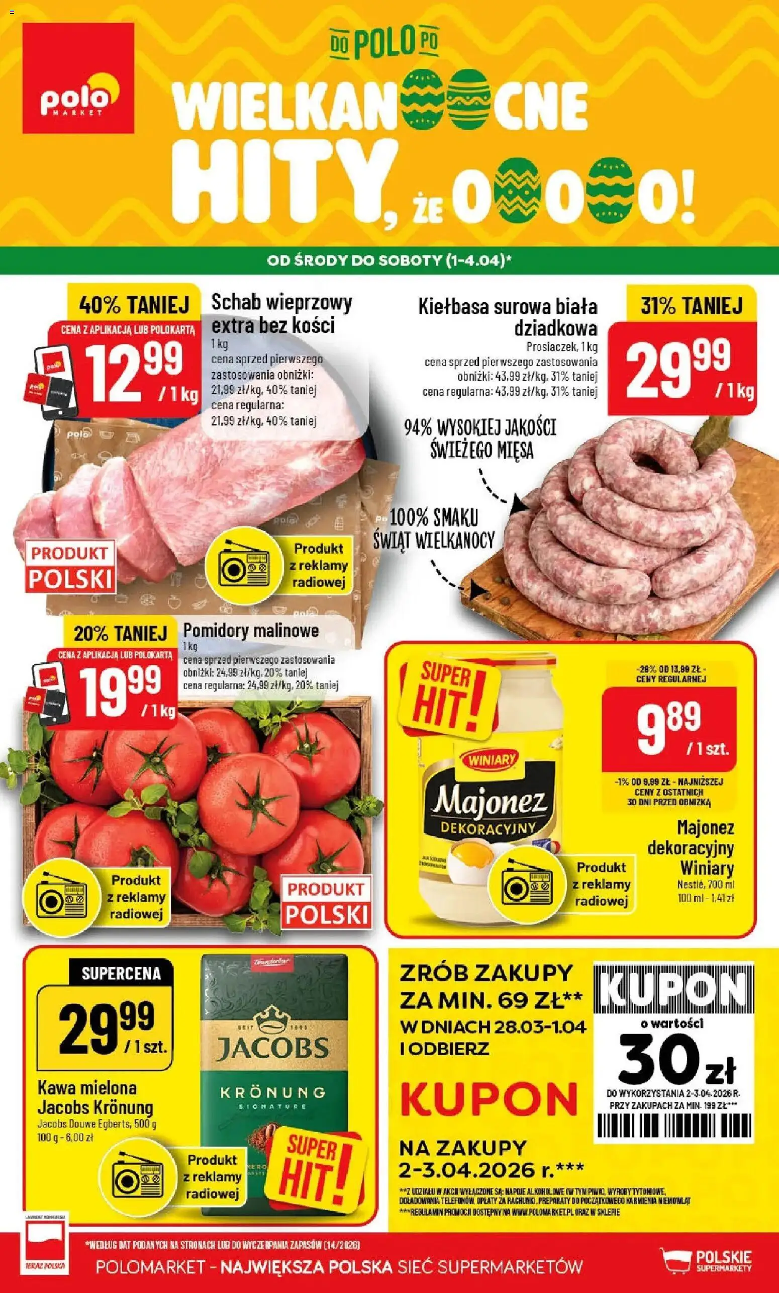POLOmarket gazetka od 01.04.2026 | Strona: 1 | Produkty: Pomidory malinowe, Pomidory, Alkohol, Majonez