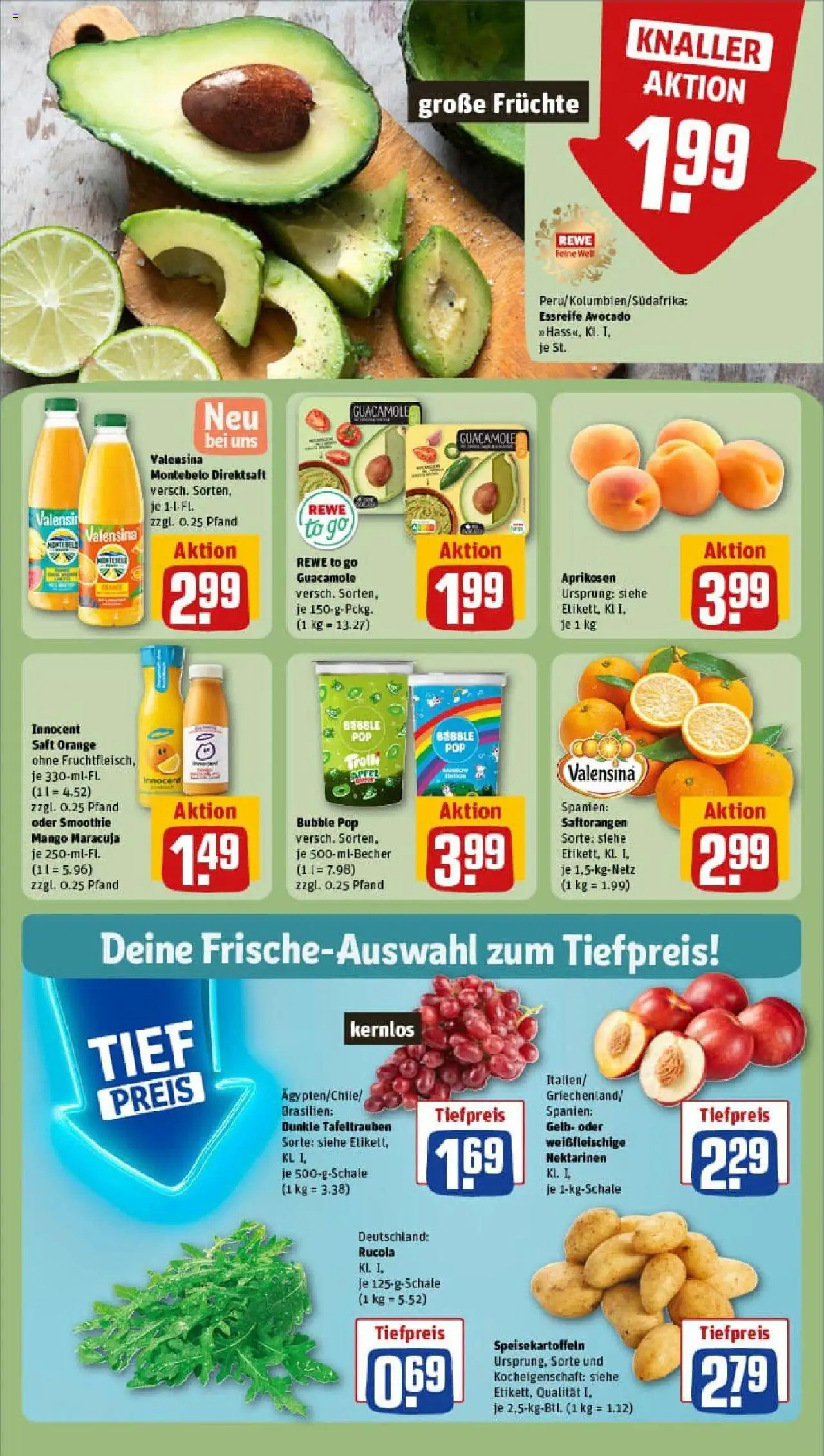 Rewe prospekt Duisburg / Bergheim	 - gültig ab dem 22.06.2025 | Seite: 4 | Produkte: Äpfel, Avocado, Mango, Saft