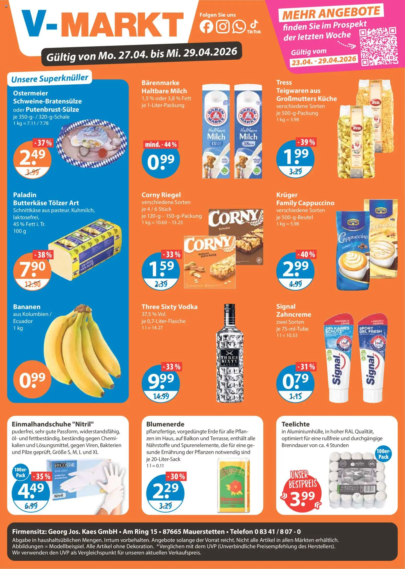 V-Markt Schwaben / Oberbayern – gültig ab 27.04.2026 | Seite: 1 | Produkte: Milch, Haltbare milch, Bananen, Telefon