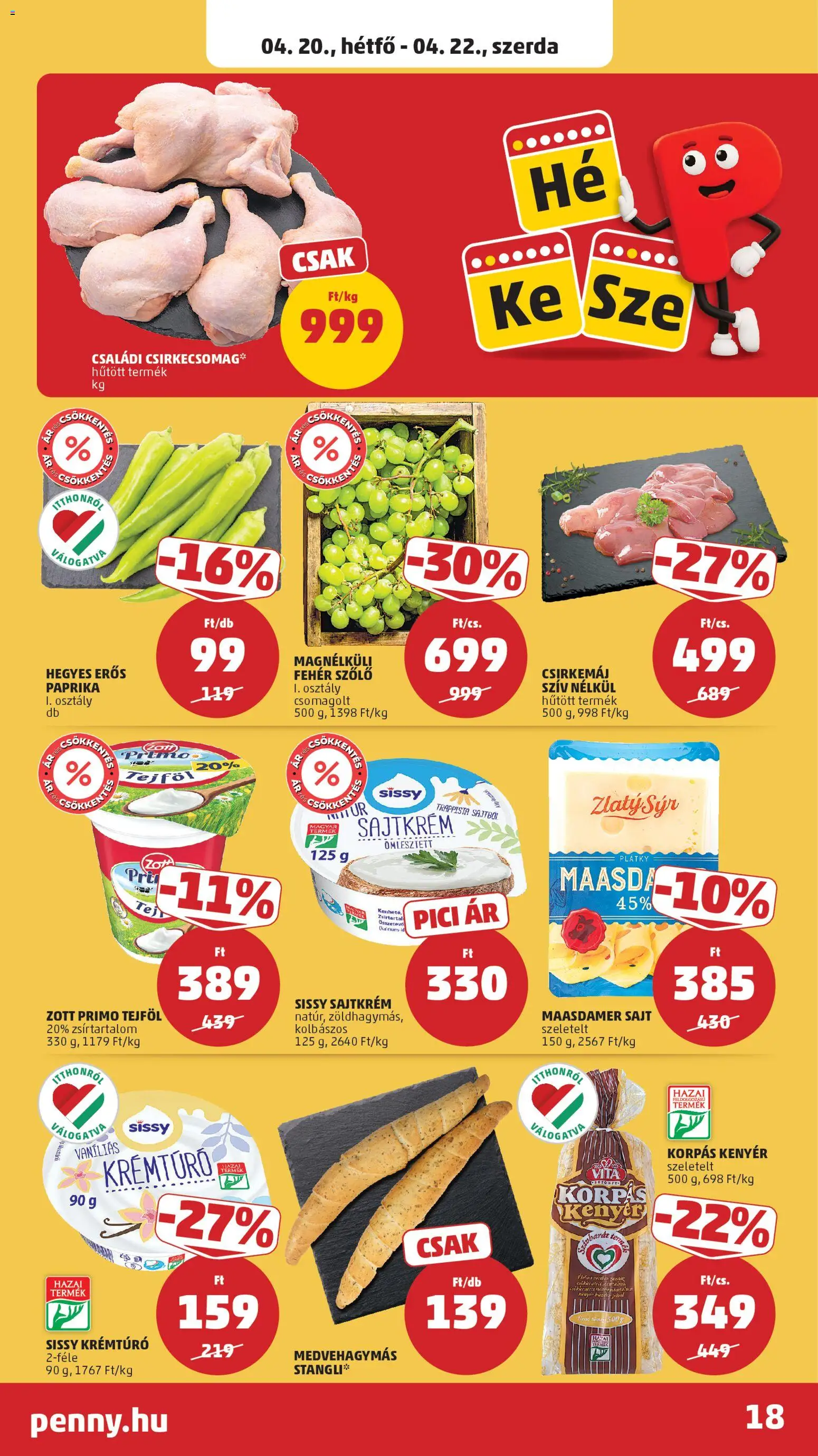 PENNY akciós ujság - amely érvényes a következő dátumtól: 16.04.2026 | Oldal: 22 | Termékek: Stangli, Csirkemáj, Sajt, Kenyér