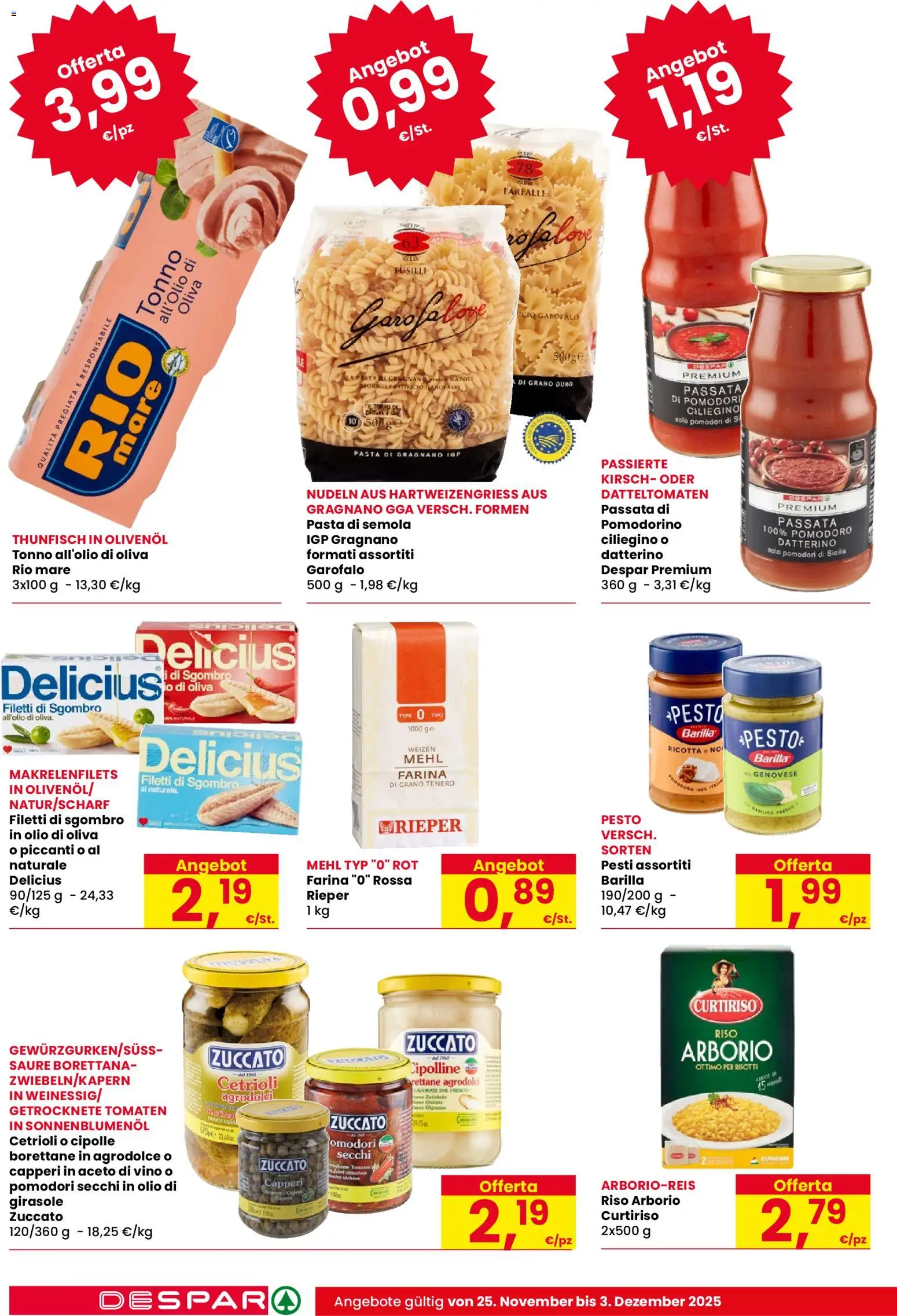 Volantino Despar del 25.11.2025 | Pagina: 18 | Prodotti: Tonno, Aceto, Sgombro, Pomodori secchi