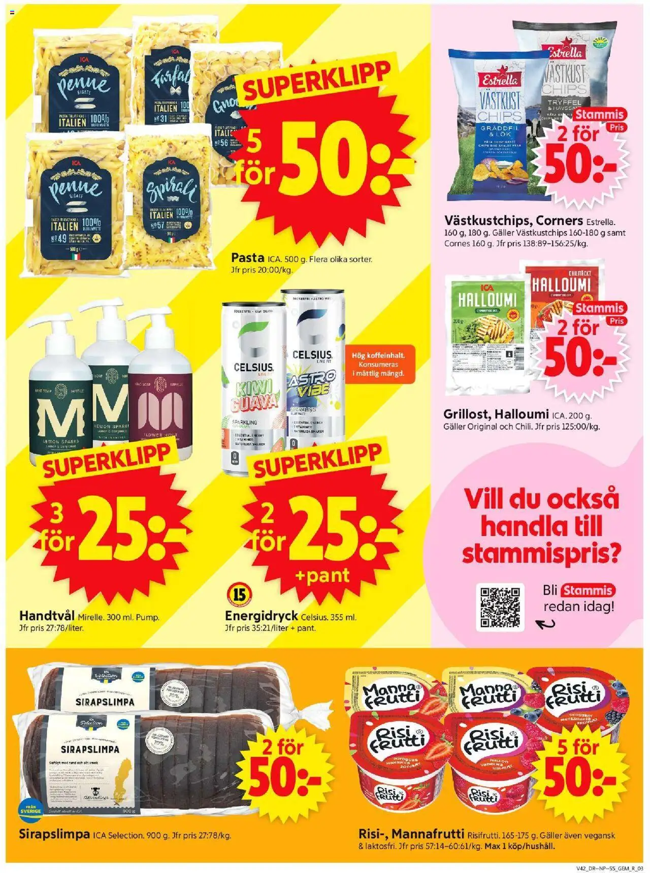ICA Supermarket reklamblad aktuell från 13.10.2025 | Sida: 3 | Produkter: Galler, Chips, Energidryck, Handtvål