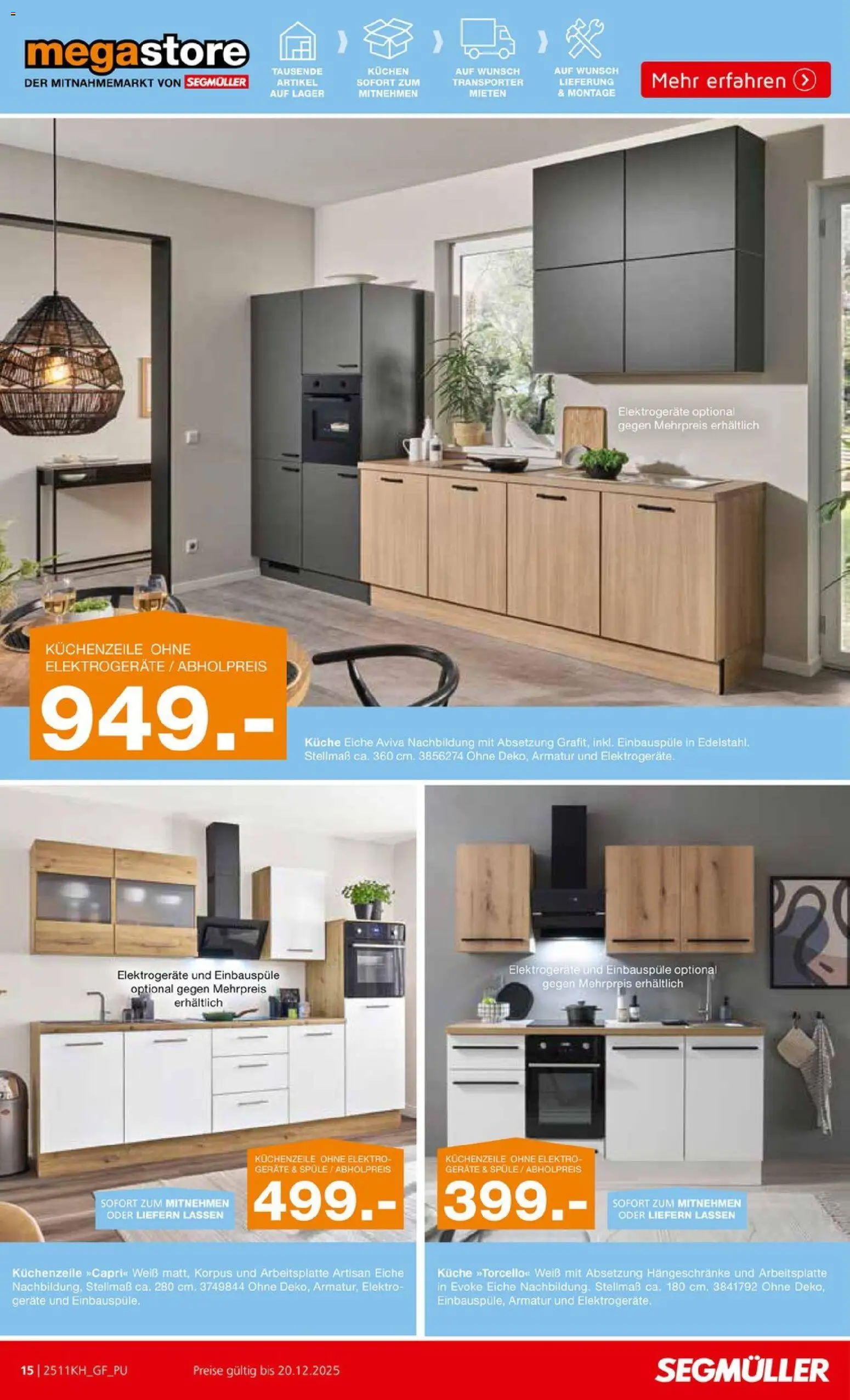 Segmüller Küchen Spezial – gültig ab 01.11.2025 | Seite: 15 | Produkte: Küchenzeile, Küche, Armatur, Kuchen