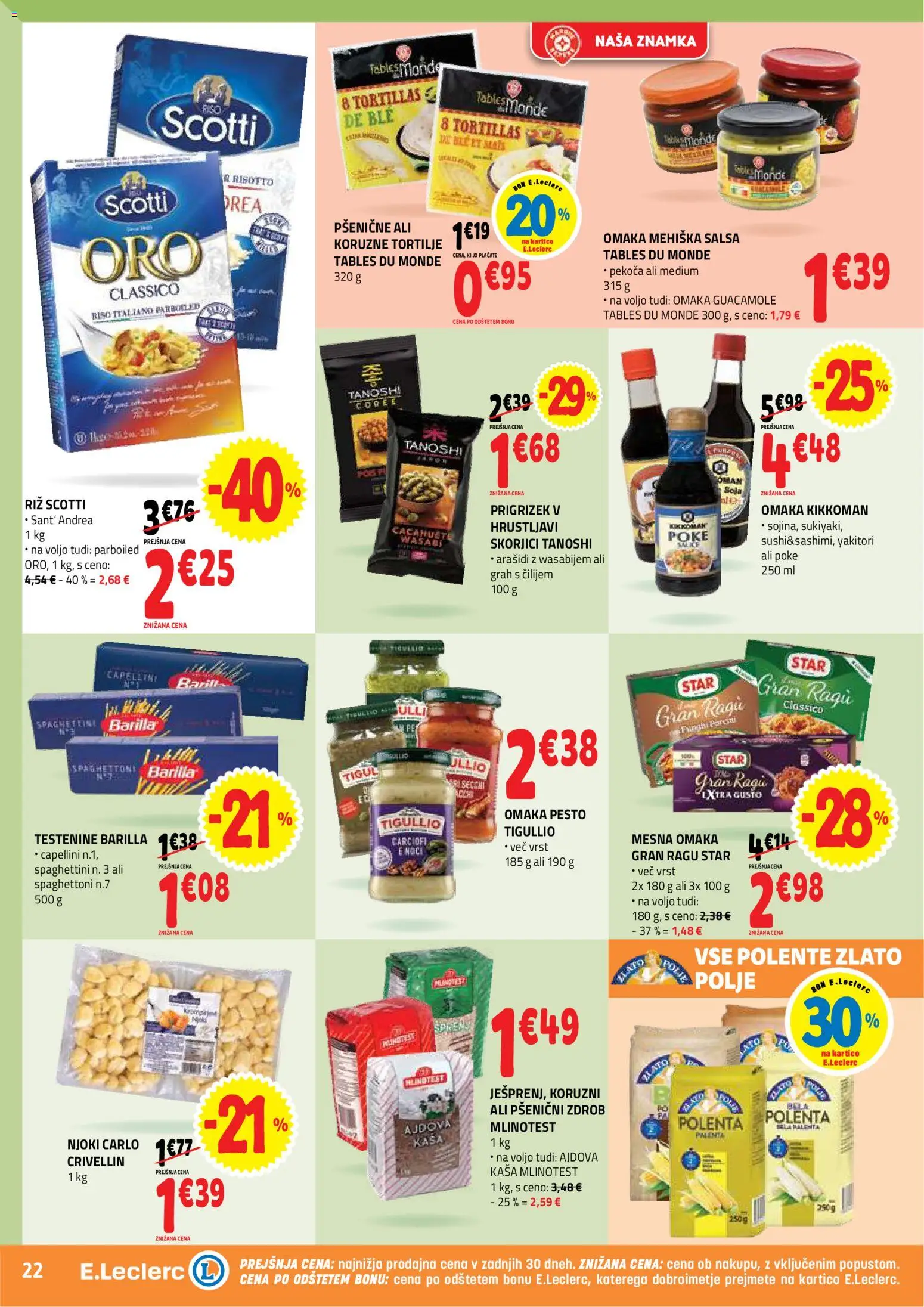Novi E.leclerc katalog ponudbe – veljaven od 29.04.2026 | Stran: 22 | Izdelki: Zdrob, Pesto, Testenine, Grah