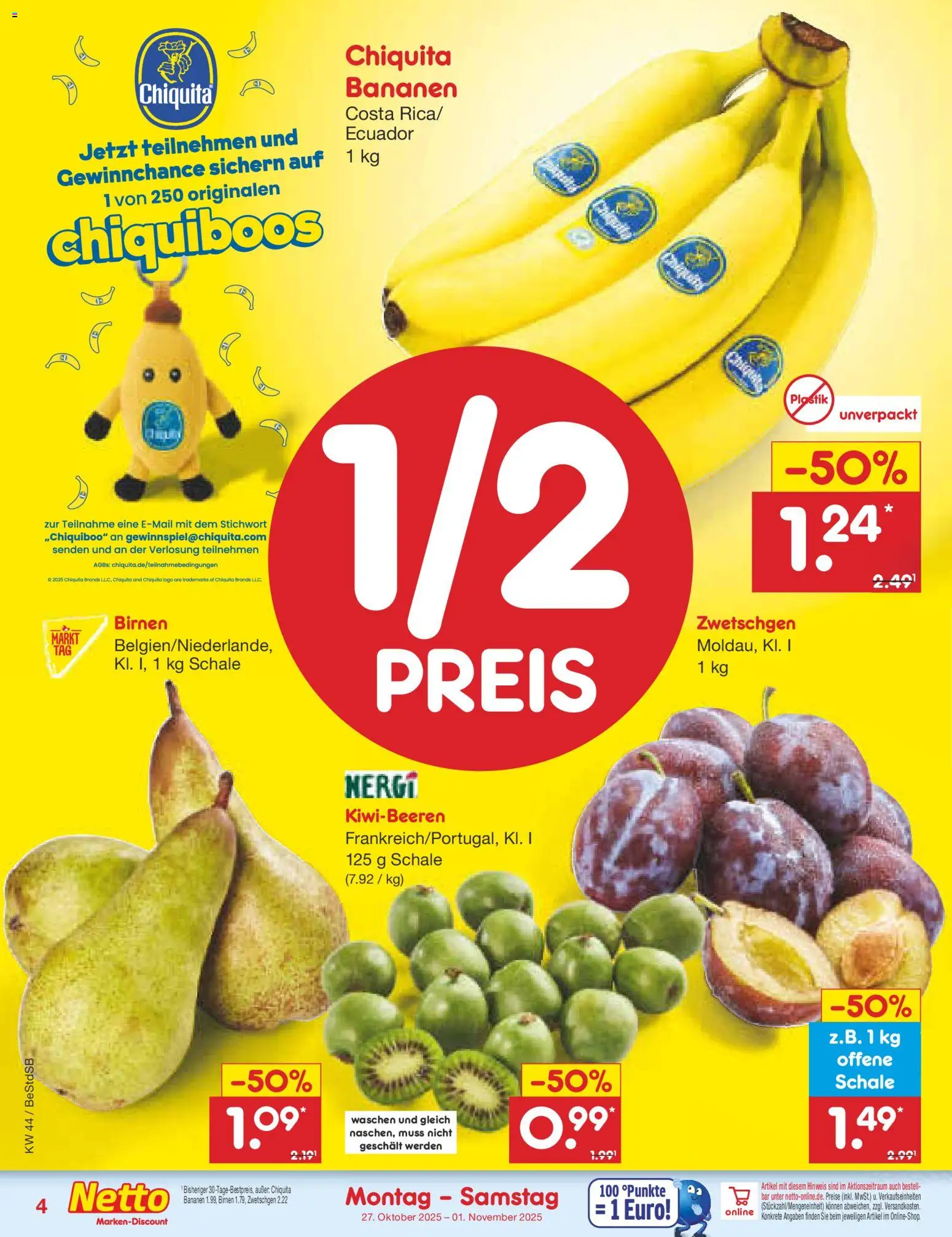 Netto Marken-Discount Prospekt 	 – gültig ab 27.10.2025 | Seite: 4 | Produkte: Bananen, Zwetschgen
