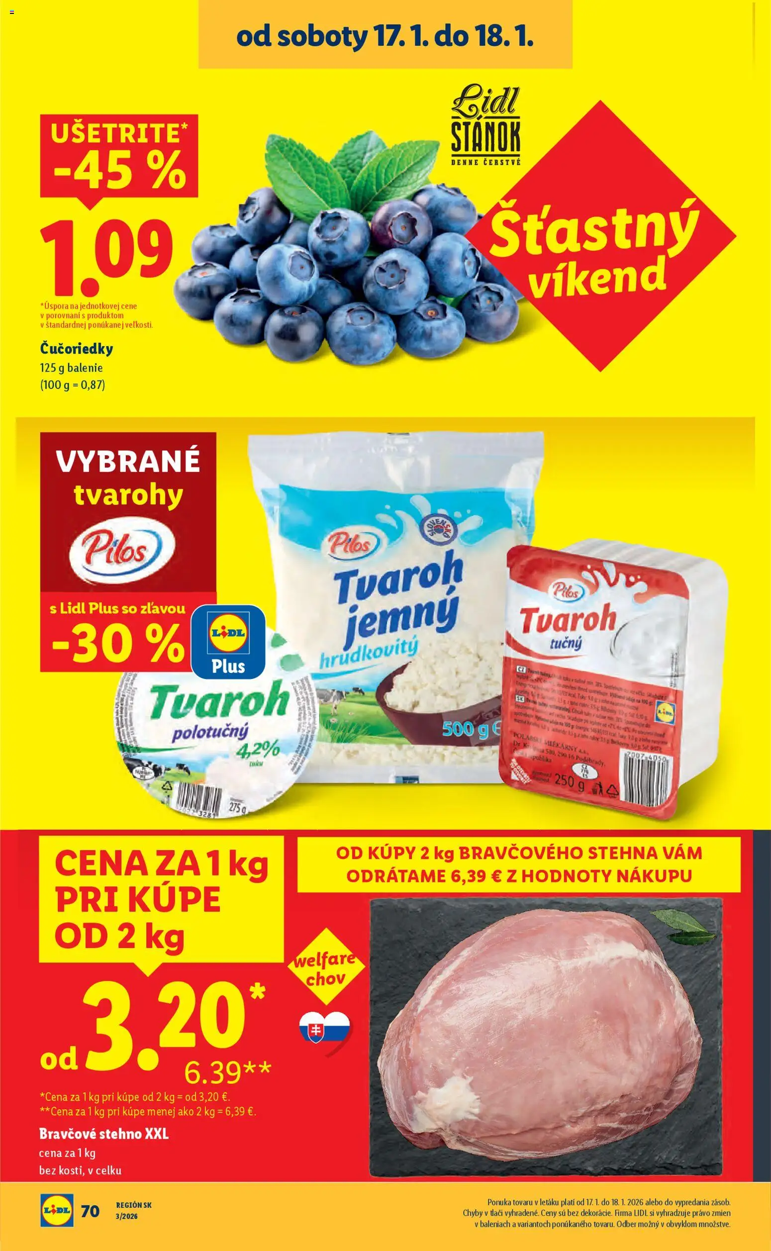 Nové Lidl akcie – leták je platný od 15.01.2026 | Strana: 34 | Produkty: Bravčové stehno, Čučoriedky, Tvaroh