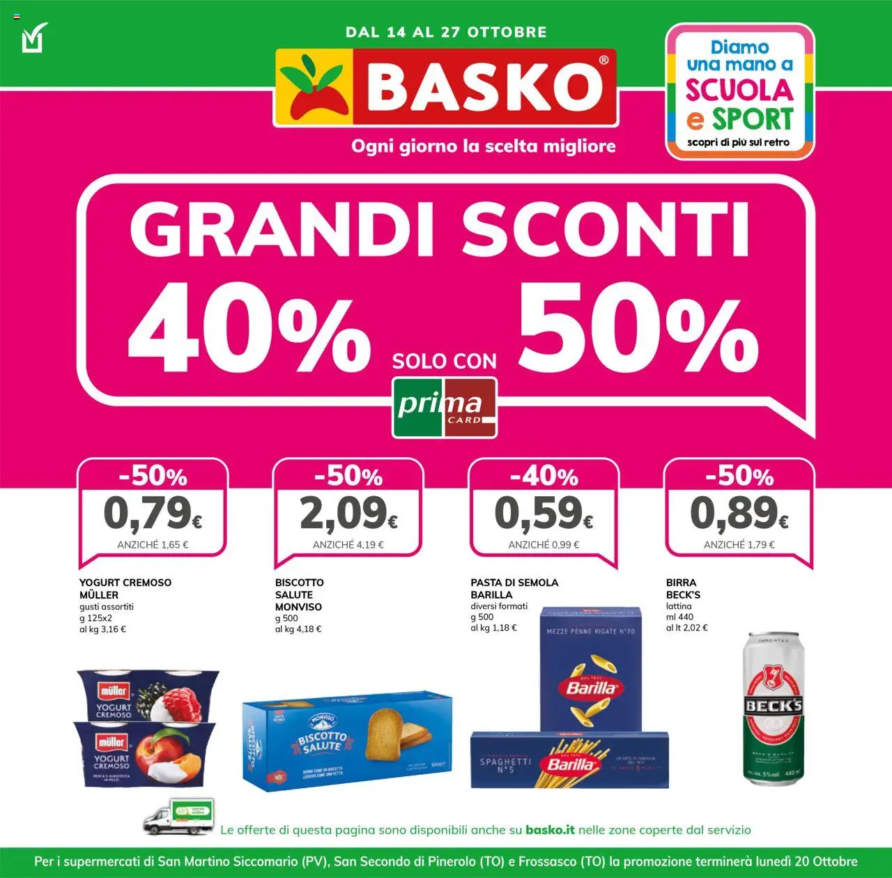 Volantino Basko del 14.10.2025 | Pagina: 1 | Prodotti: Yogurt, Birra, Pasta, Penne
