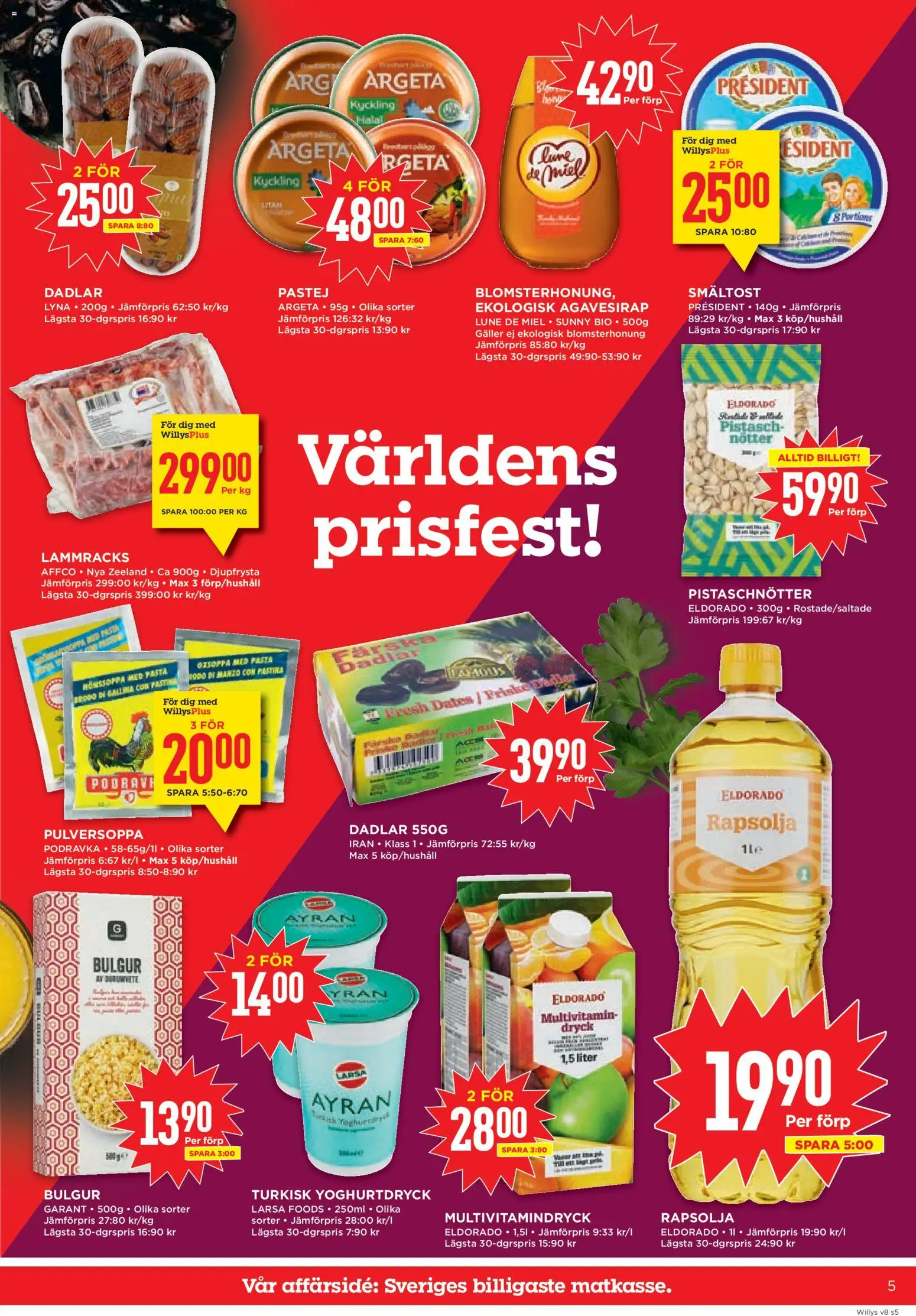 Willys reklamblad aktuell från 16.02.2026 | Sida: 5 | Produkter: Galler, Rapsolja, Pasta, Nötter