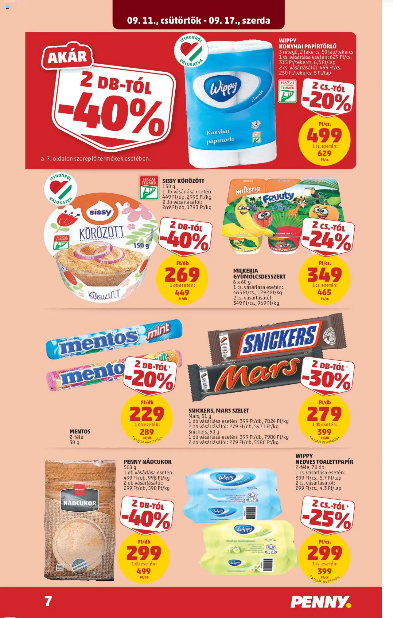 PENNY akciós ujság - amely érvényes a következő dátumtól: 11.09.2025 | Oldal: 9 | Termékek: Körözött, Papírtörlő, Nádcukor, Snickers