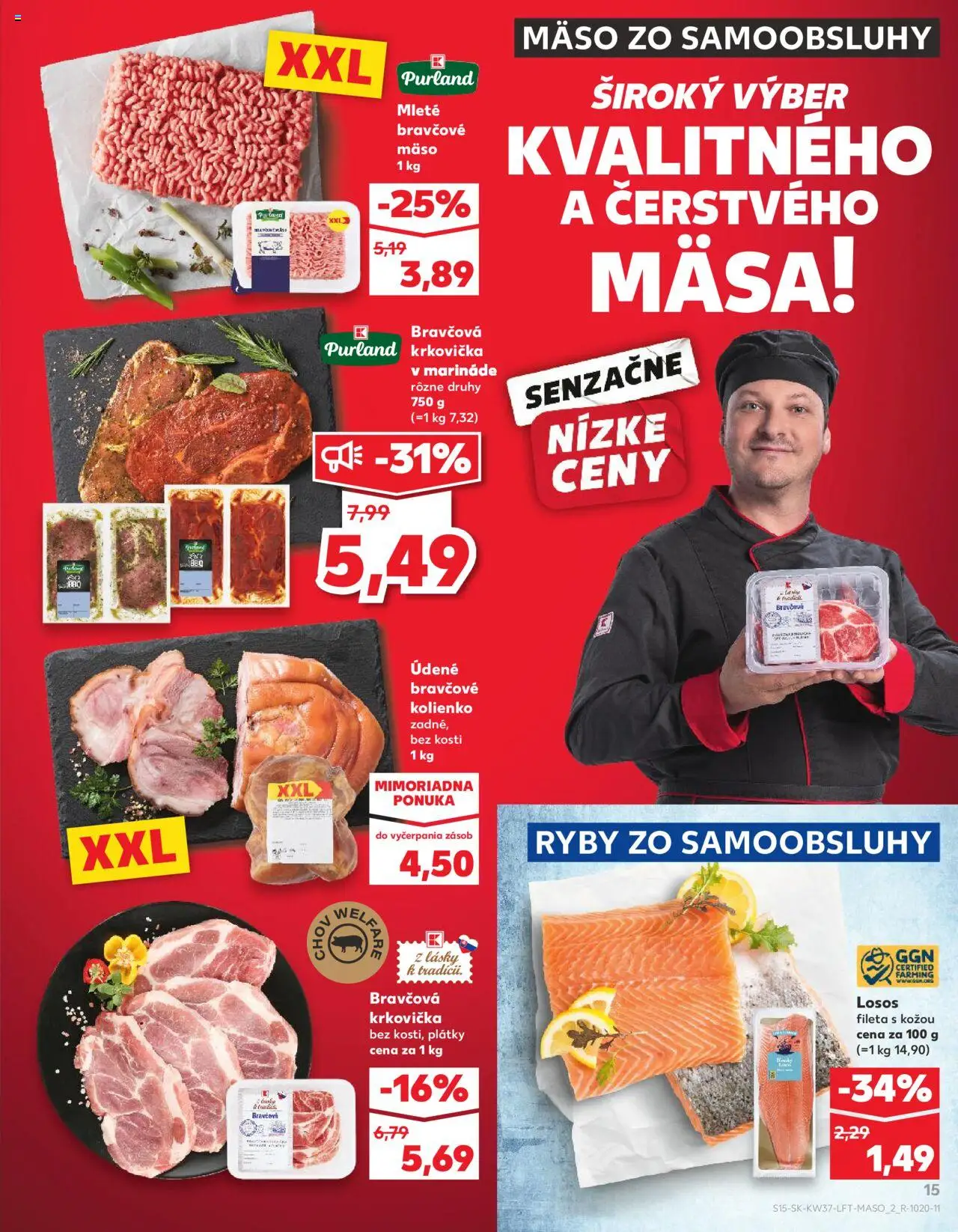 Nové Kaufland akcie – leták je platný od 11.09.2025 | Strana: 15 | Produkty: Ryby, Bravčová krkovička, Krkovička, Bravčové mäso
