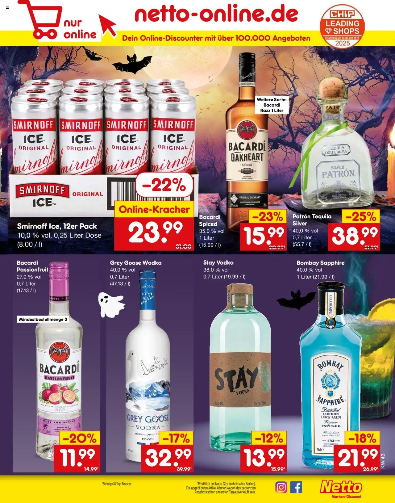 Netto Marken-Discount Prospekt 	 – gültig ab 20.10.2025 | Seite: 69 | Produkte: Bacardi, Tequila, Smirnoff, Gin