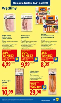 Pogląd oferty "Pikok od Krajana Bekon pieczony, Bekon pieczony, 200 g" - ważna od 19.01.2026 | Strona: 43 | Produkty: Kiełbasa, Schab, Parówki, Szynka