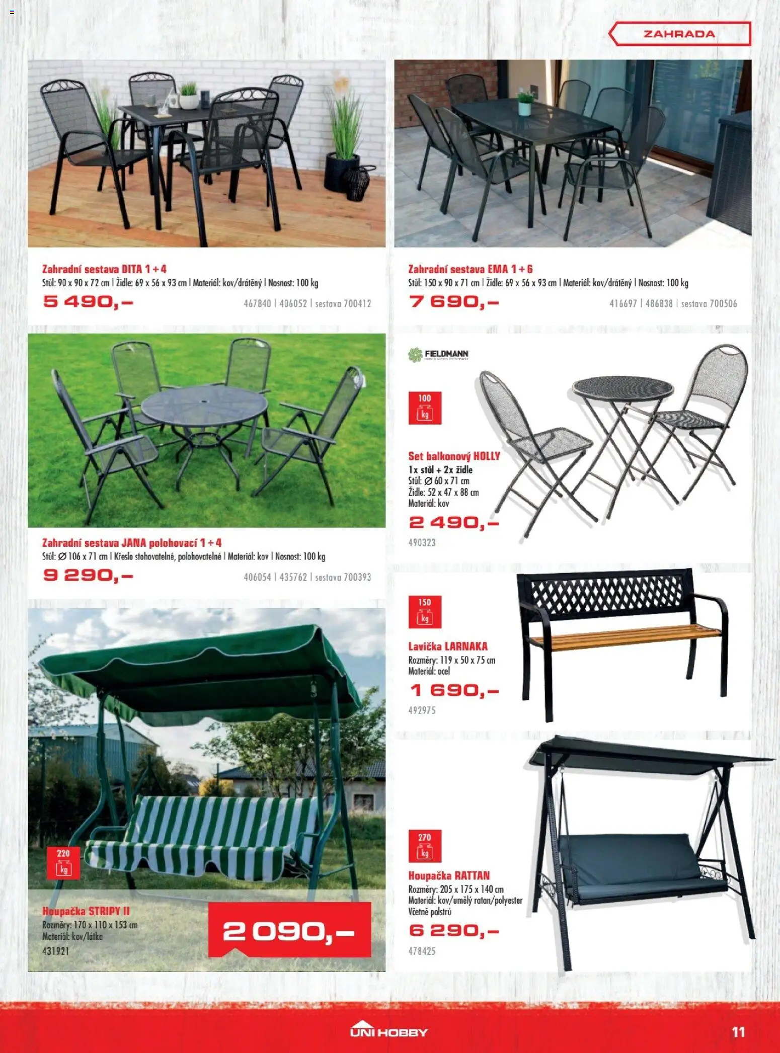 Uni Hobby leták od 05.03.2026 | Strana: 11 | Produkty: Zahrada, Houpačka, Křeslo, Židle