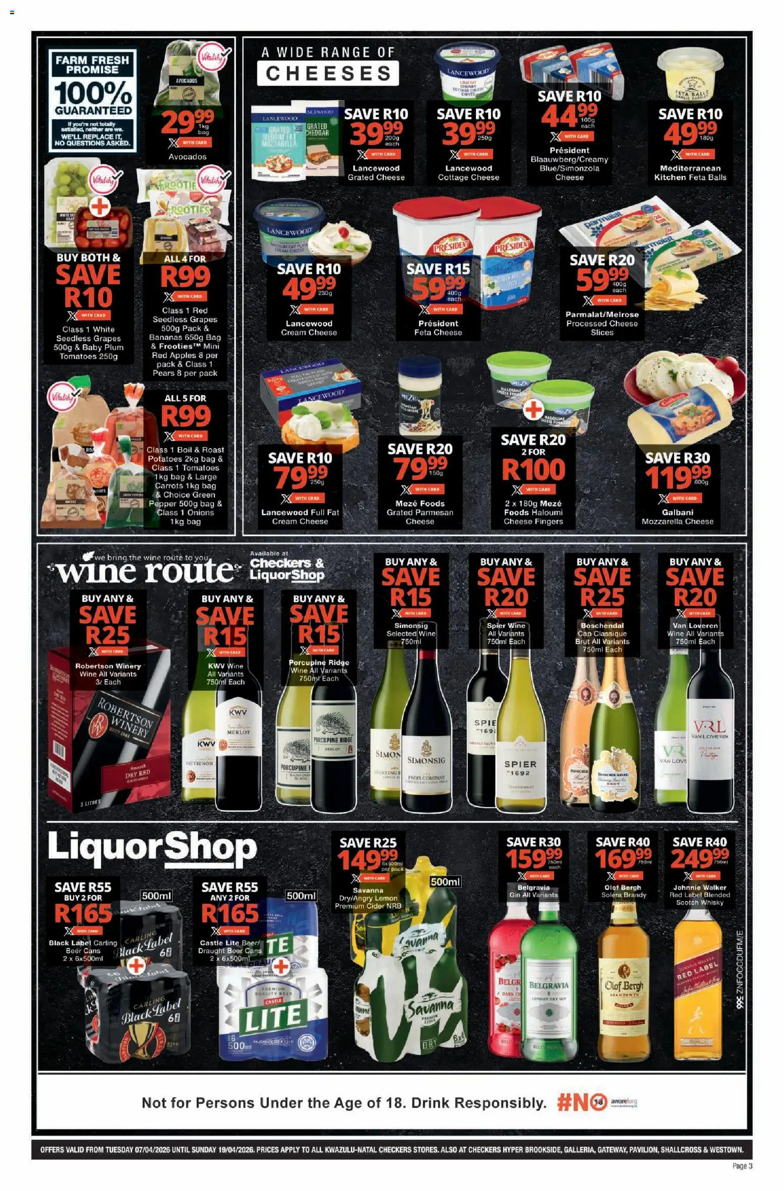 New Checkers catalogue – valid from 07.04.2026 | Page: 3 | Products: Cap, Gin, Avocados, Grapes