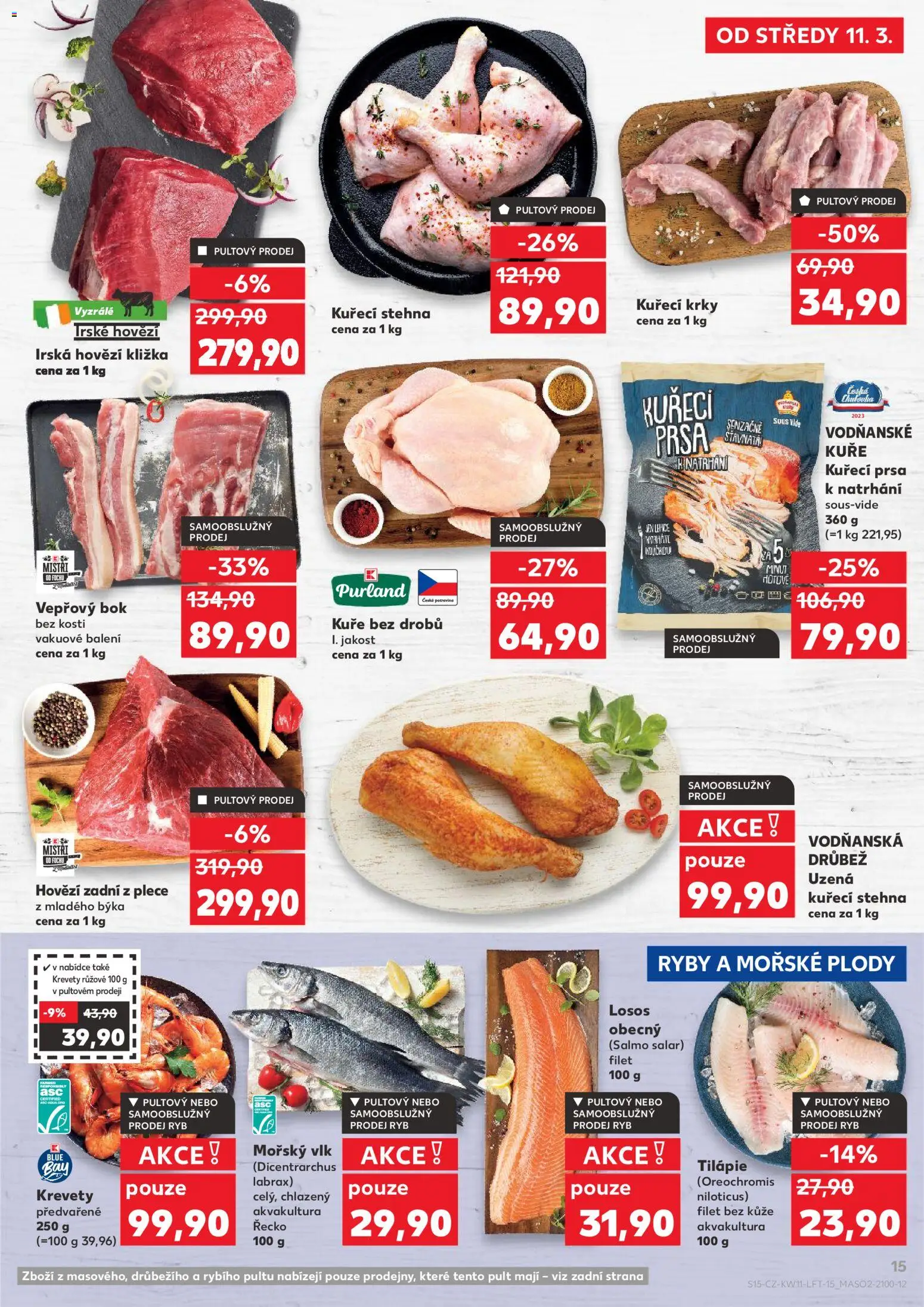 Kaufland leták - Plzeň Bory od 11.03.2026 | Strana: 15 | Produkty: Irské hovězí, Sous vide, Tilapie, Kuře